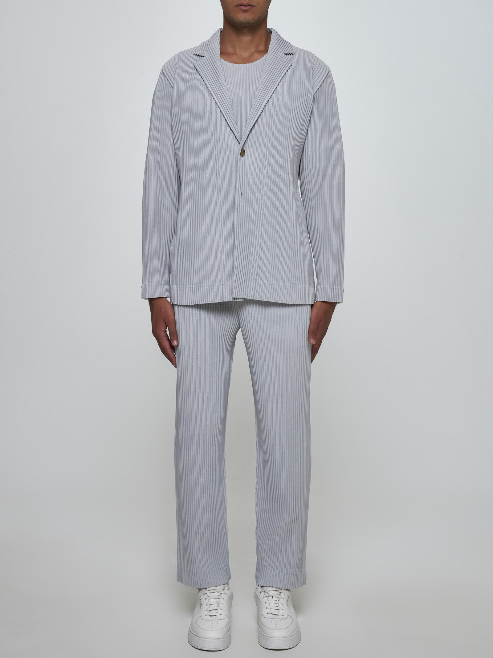 Shop Issey Miyake Pleated Fabric Single-breasted Blazer In Light Grey