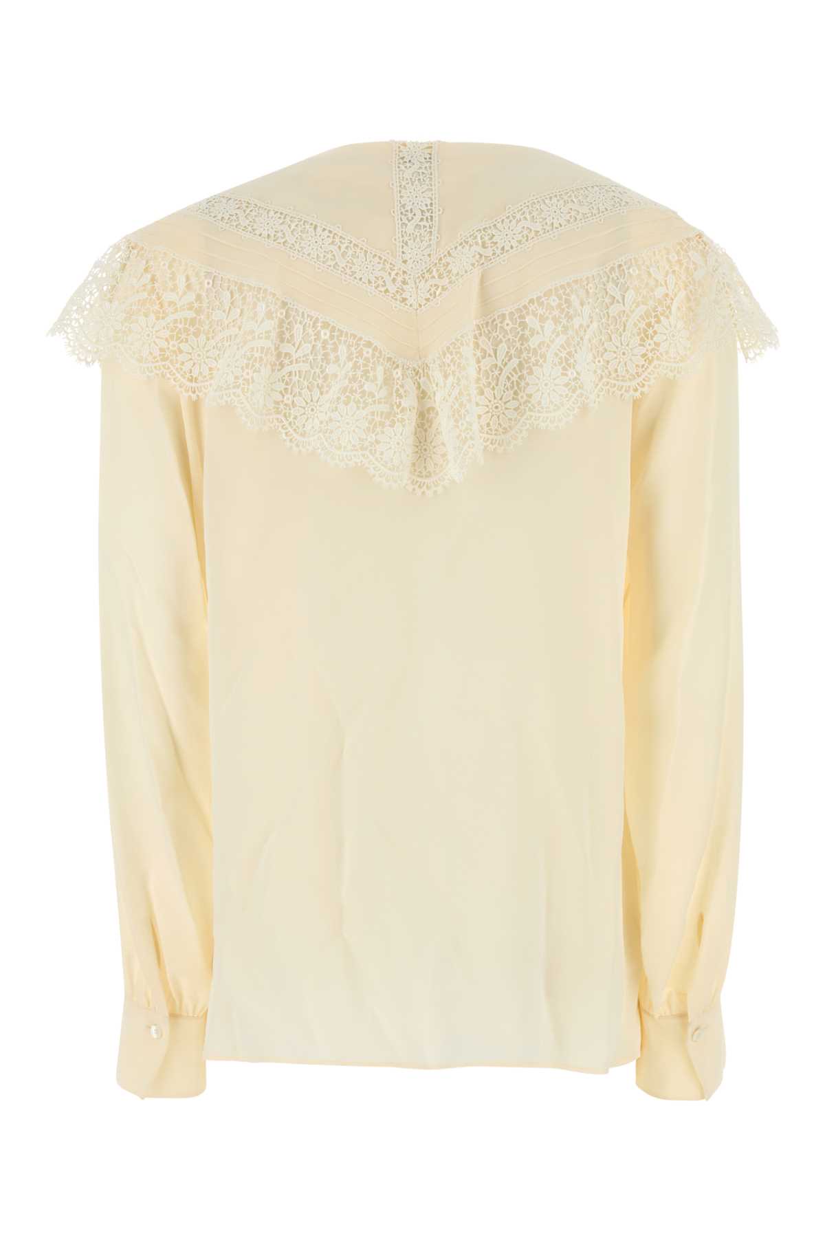 Chloé Lace-trimmed Organic Silk Crepe De Chine Blouse In Neutral