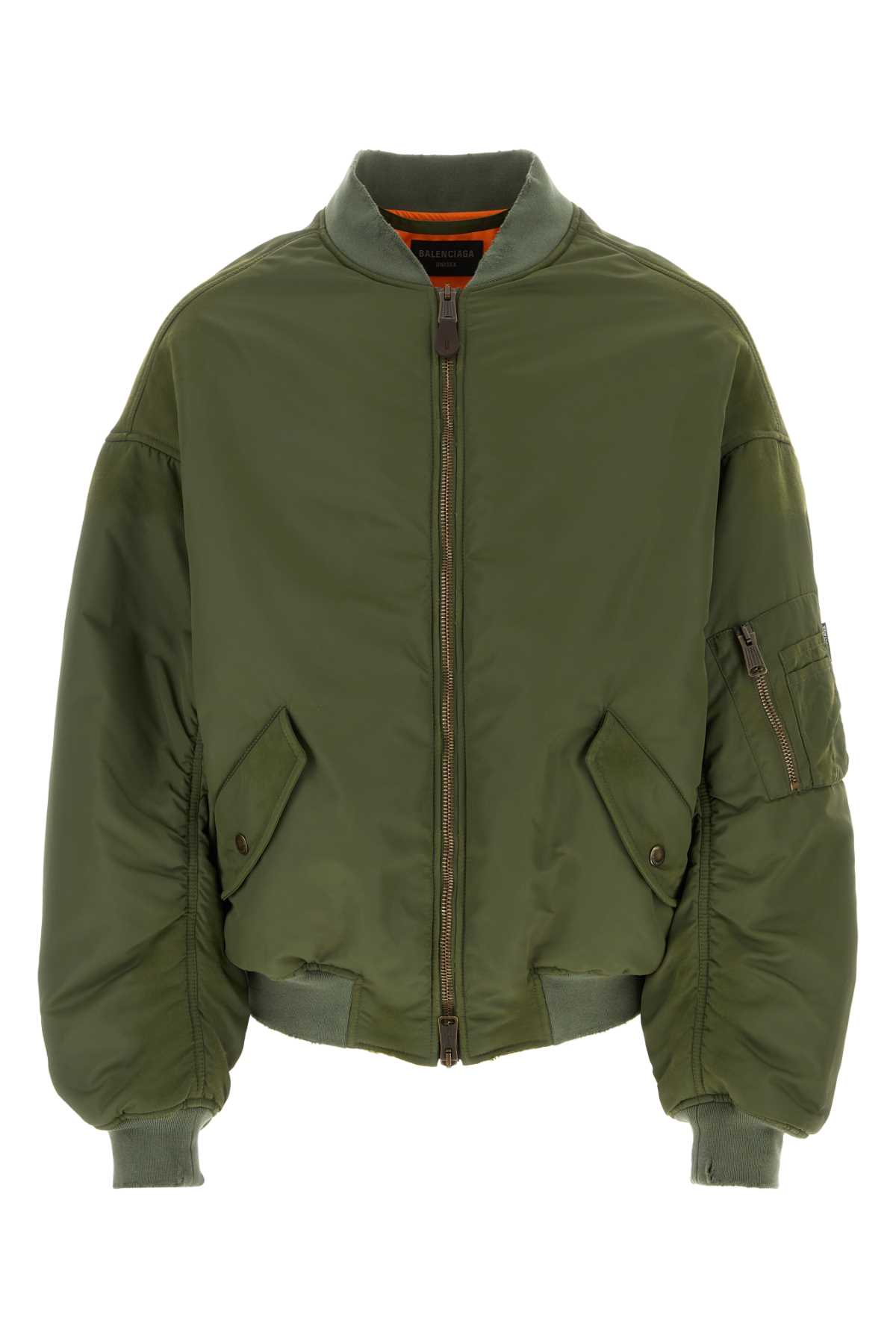 Shop Balenciaga Army Green Nylon Padded Bomber Jacket In Khaki