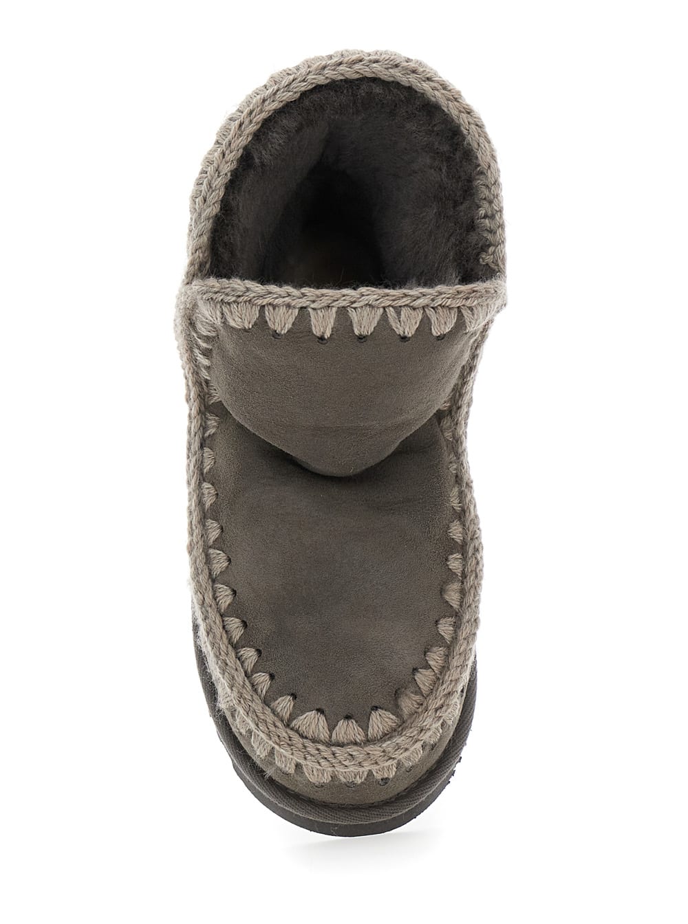 Mou Eskimo Grey Ankle Boots With Crochet Details And Logo Patch On The Rear In Suede Woman In Gray