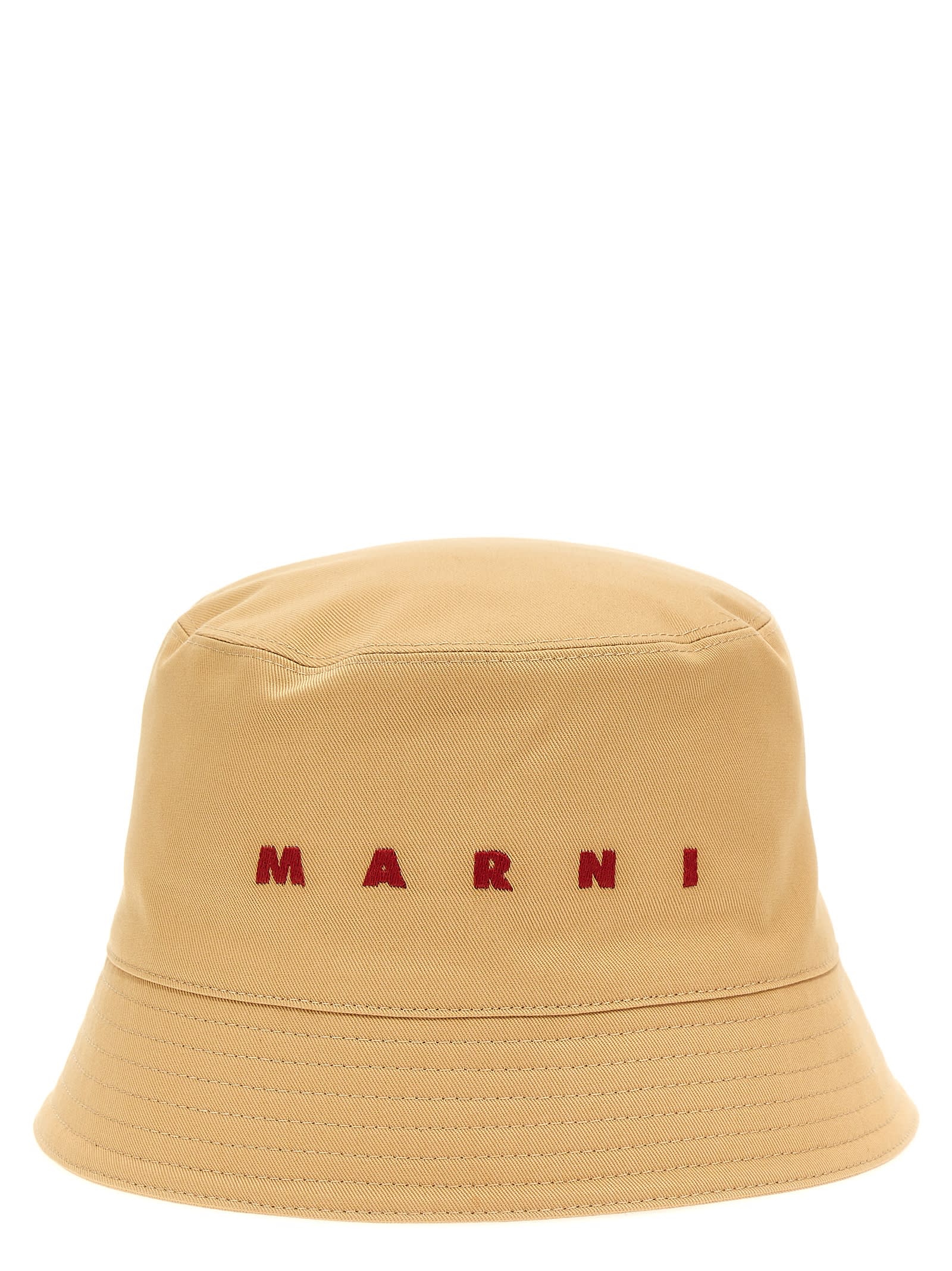 Shop Marni Logo Embroidery Bucket Hat In Beige