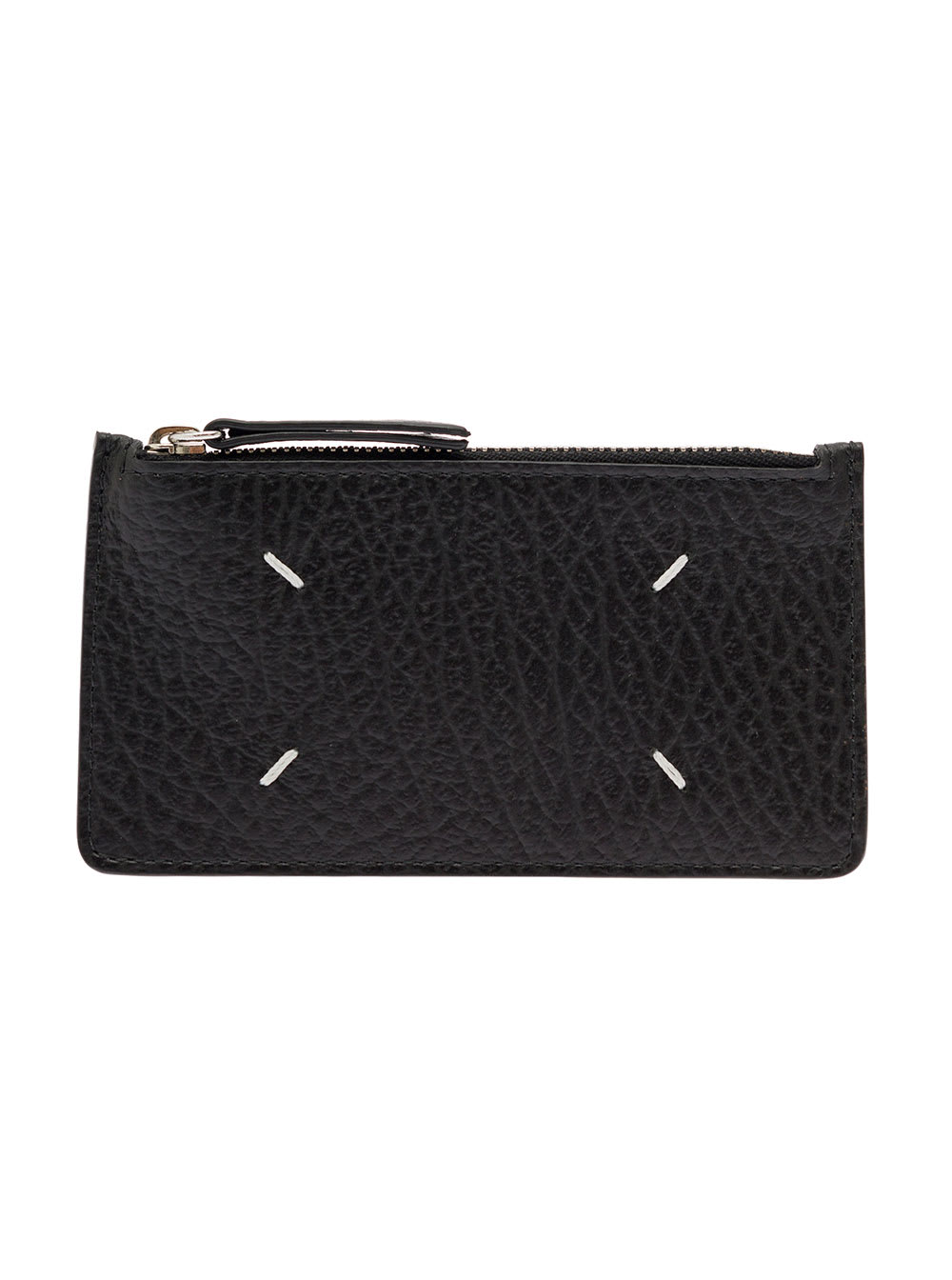 Shop Maison Margiela Black Card-holder With Four Signature Stitching In Grainy Leather Woman