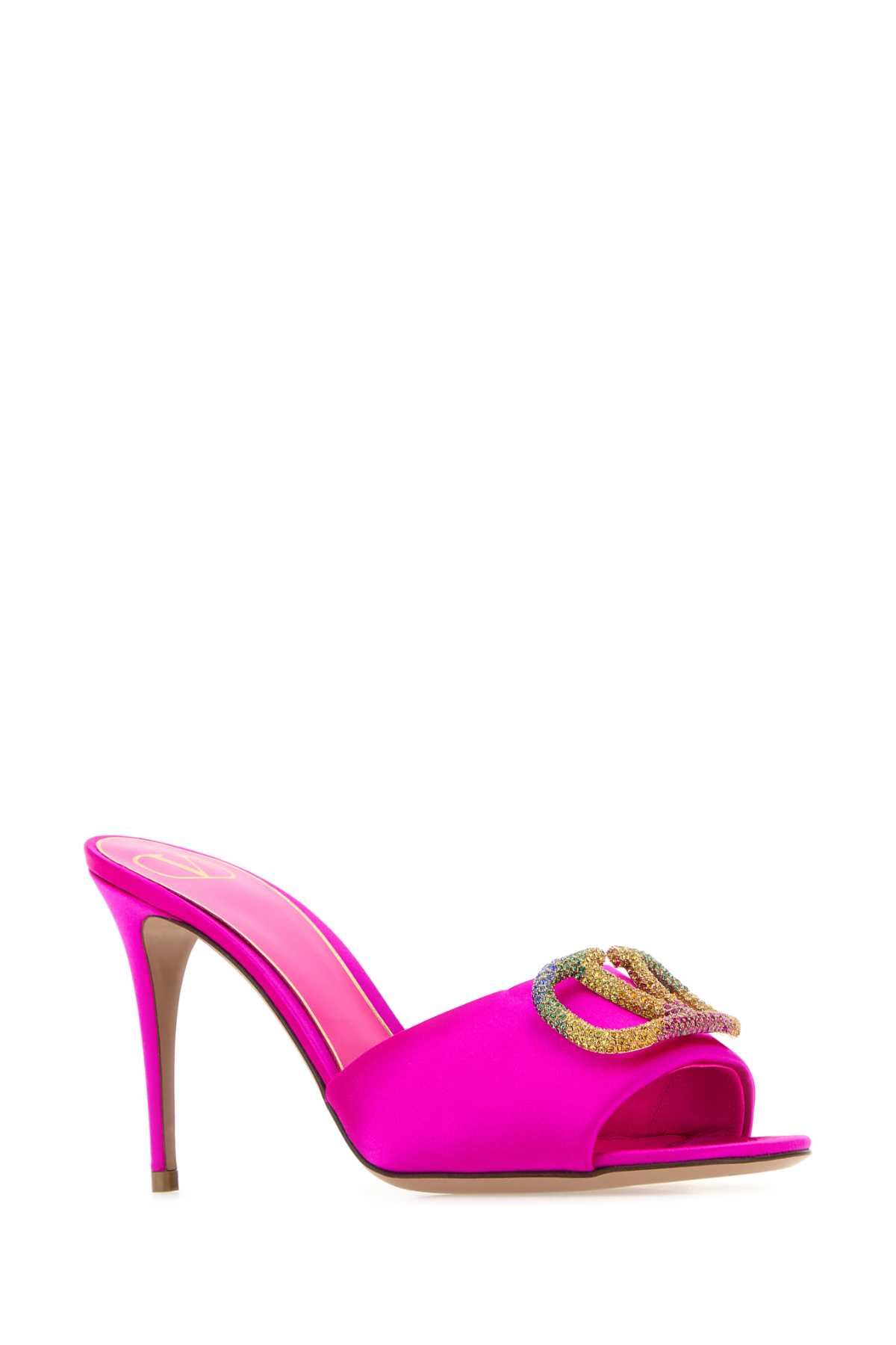 Shop Valentino Fuchsia Satin  Garavani Escape Mules In Pinkppmulticolor