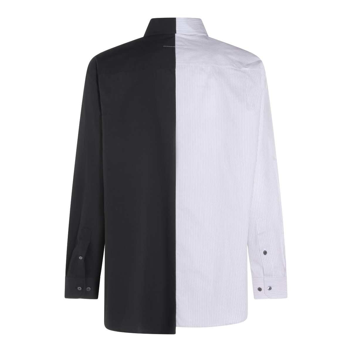 Mm6 Maison Margiela Tailored Black Shirt With Pointed Collar And Button Cuffs In Multi