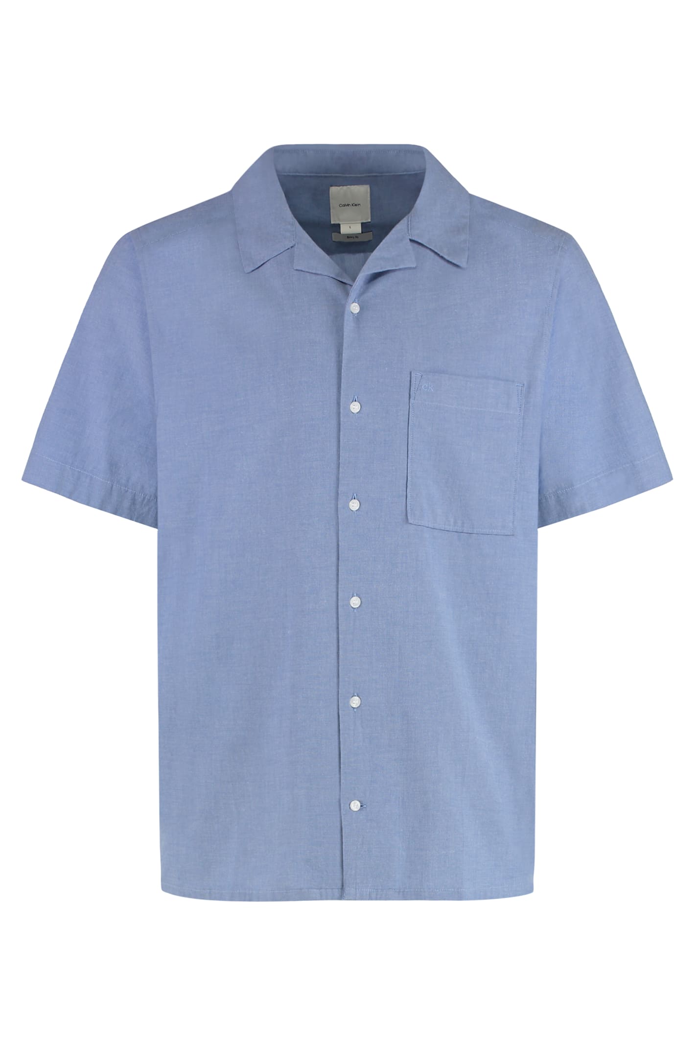 Calvin Klein Short Sleeve Stretch Cotton Shirt In Blue