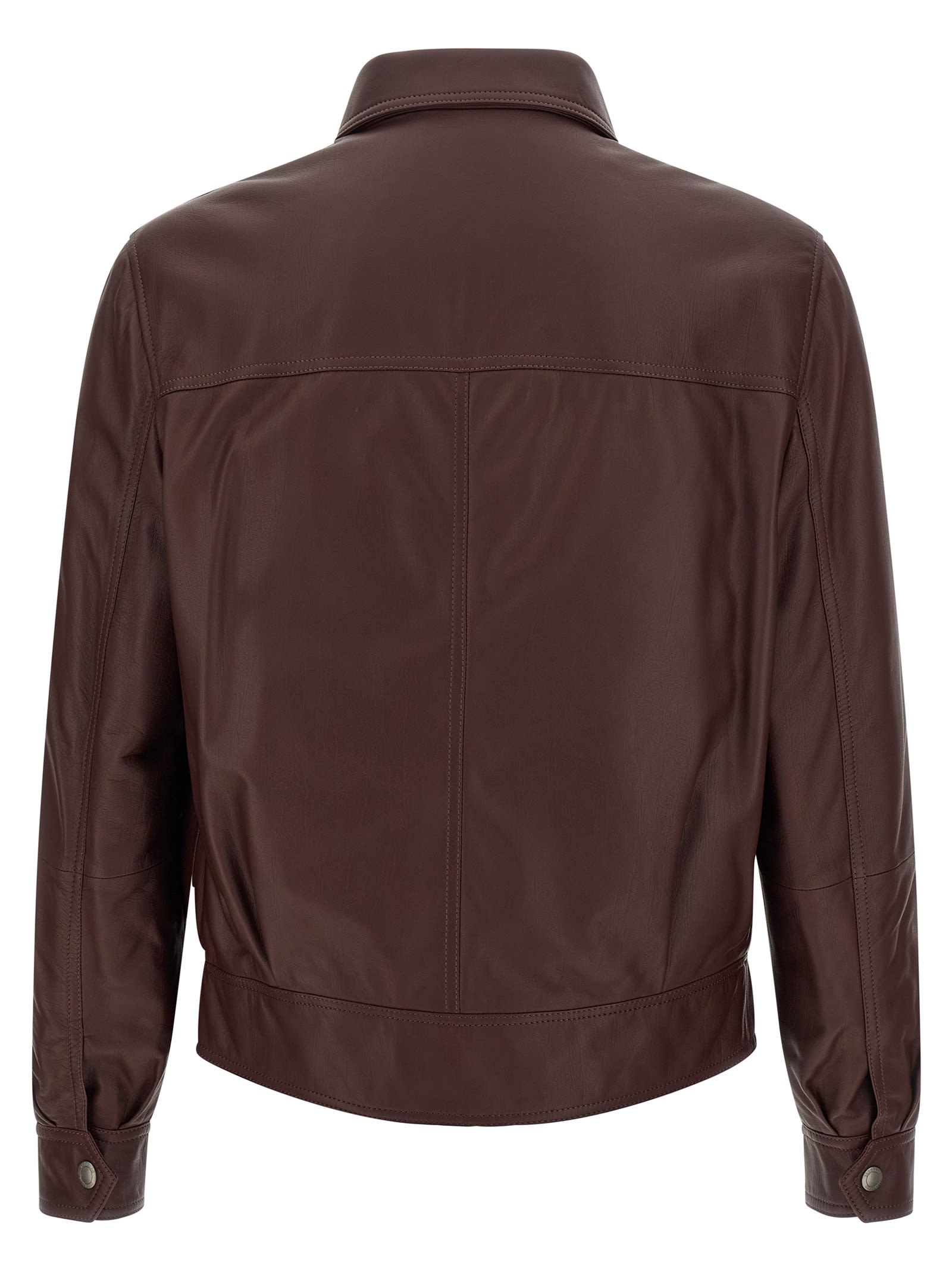 Brunello Cucinelli Biker Nappa Texture Puffer Jackets Bordeaux In Burgundy