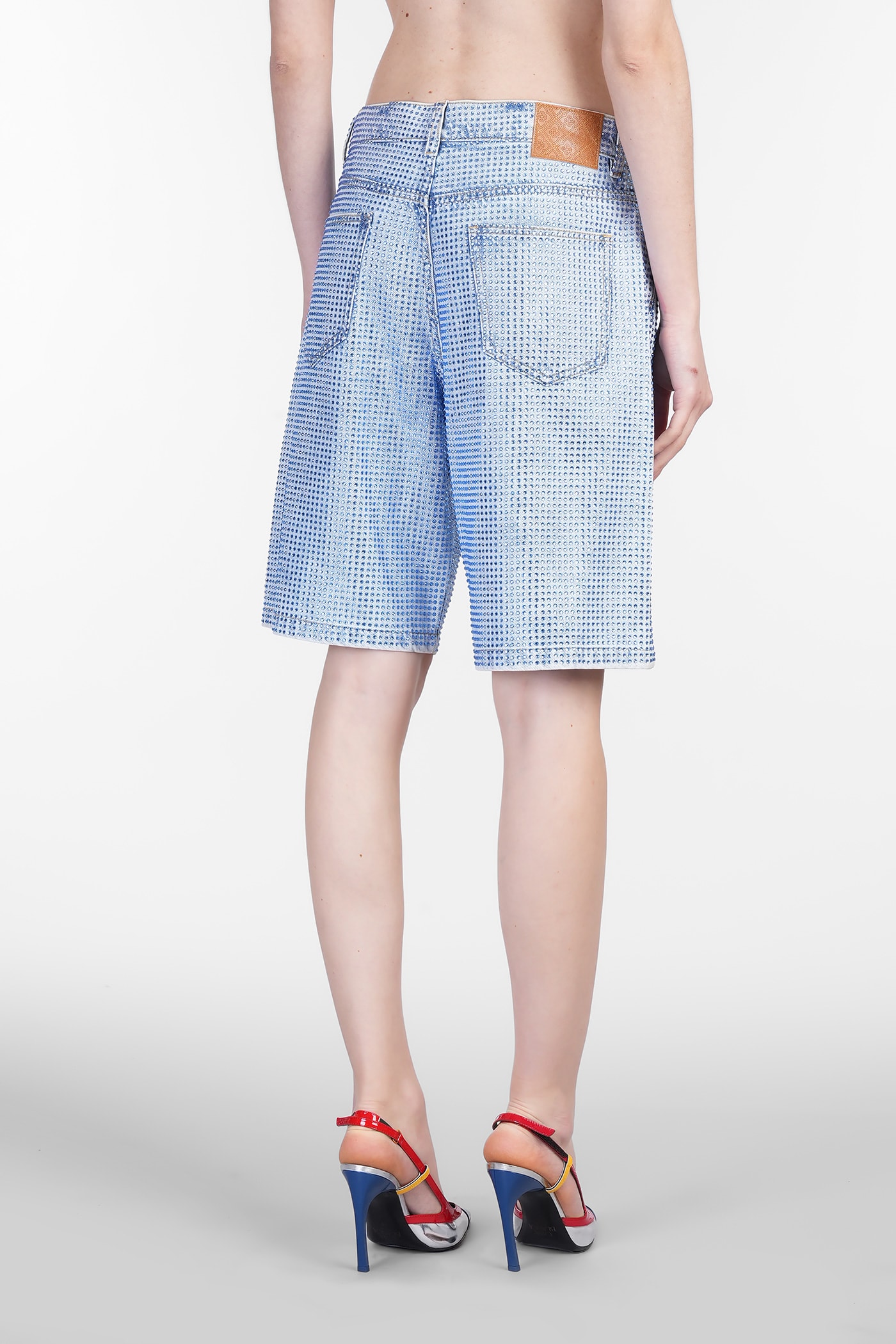 Casablanca Blue Crystal Embellished Denim Shorts In Blue
