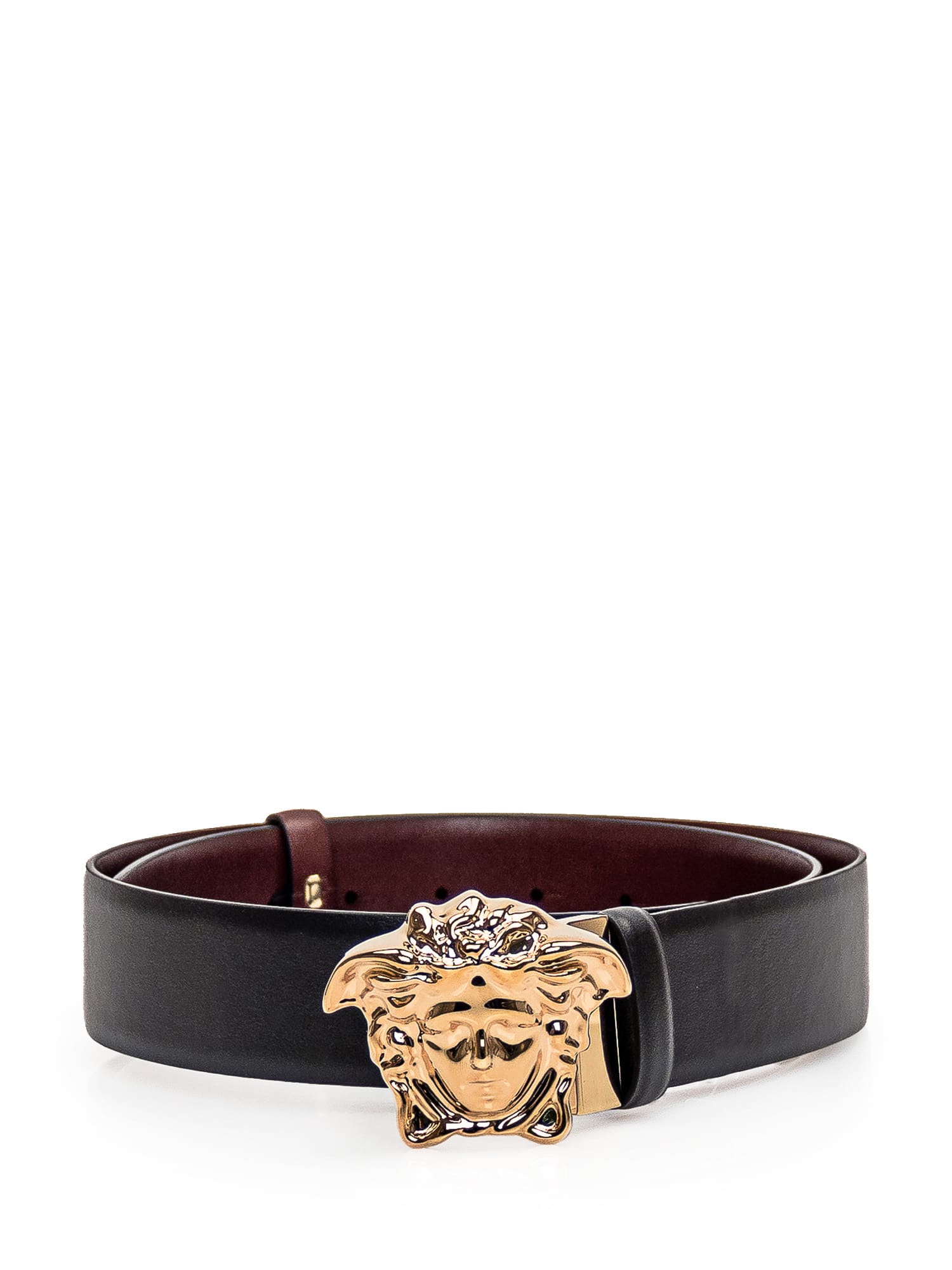 Versace Leather Belt In Nero-bruciato-oro