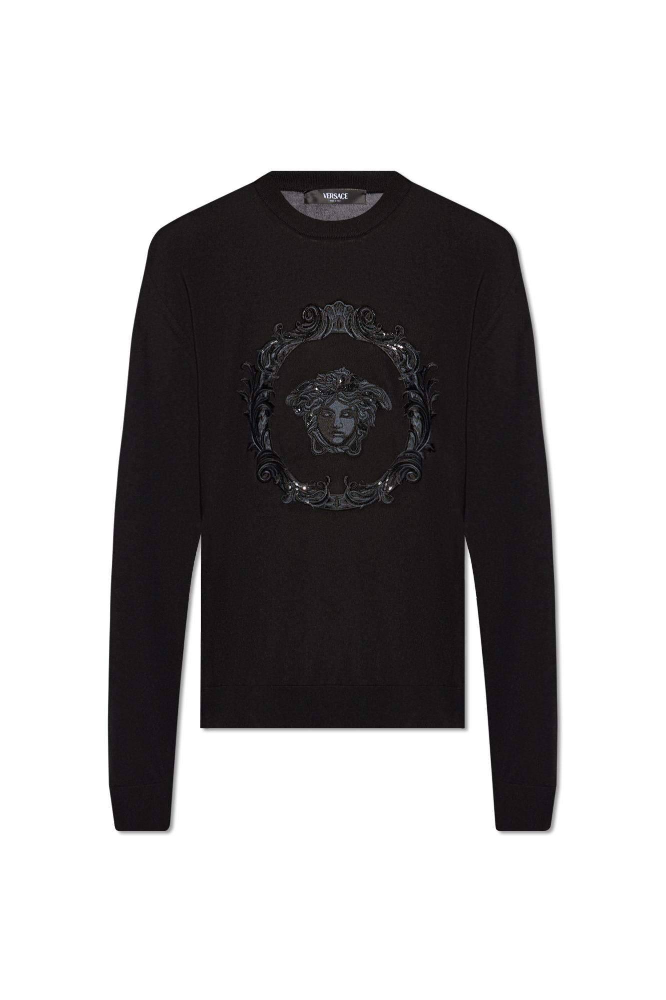 Shop Versace Embroidered Sweater In Nero