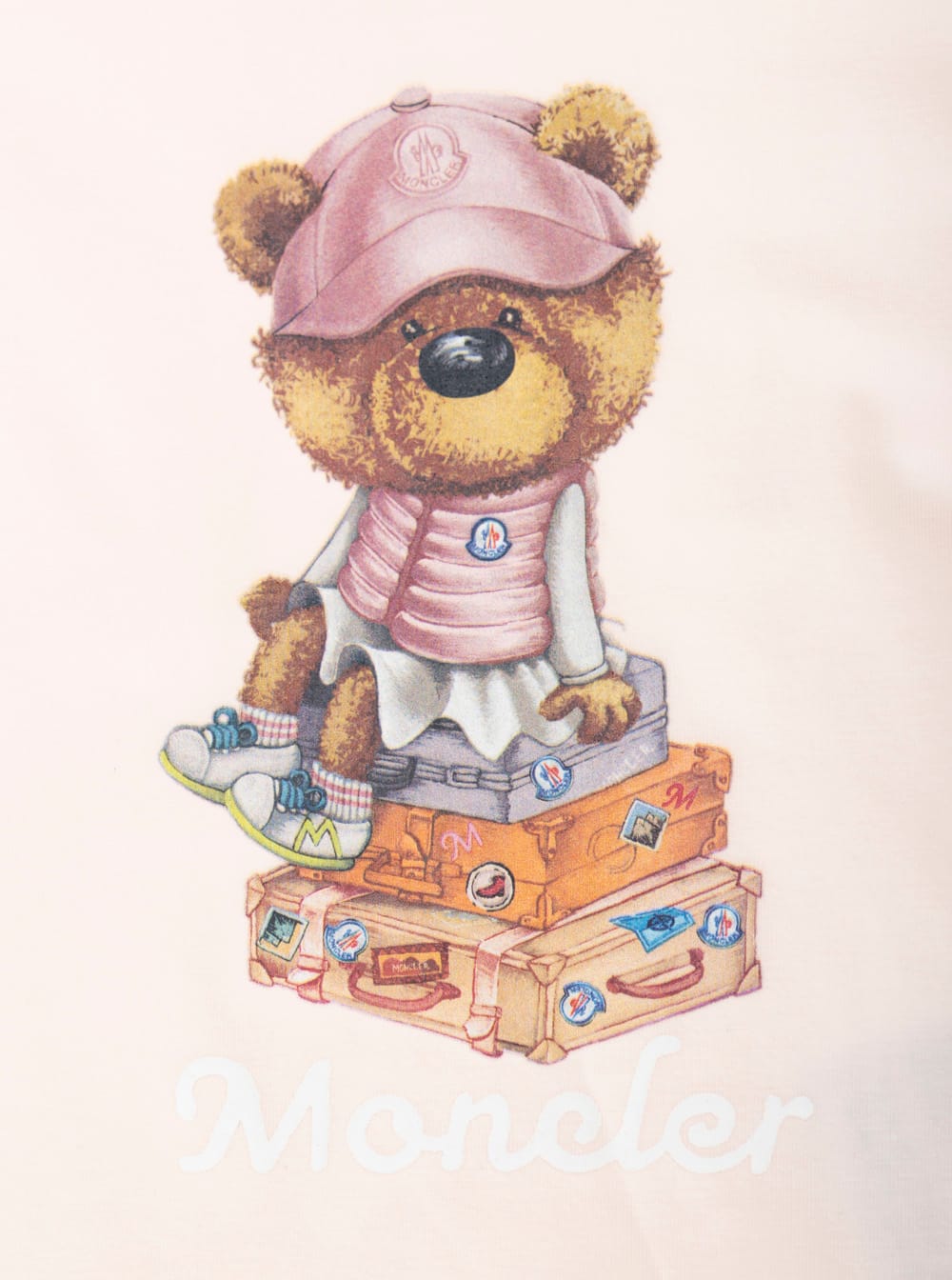 Moncler Pink T-shirt With Front Bear Print And Logo Patch In Cotton Baby In Pink