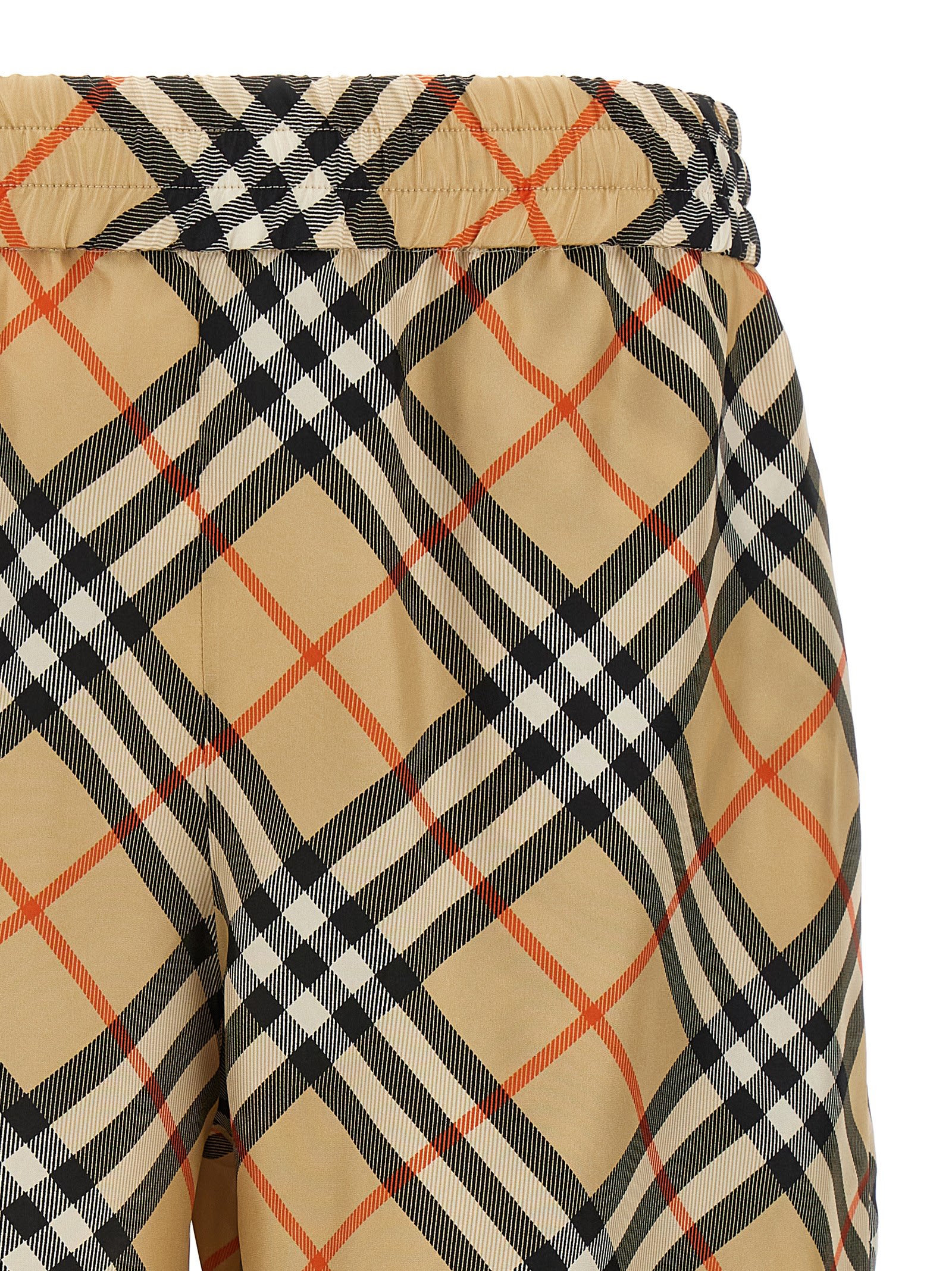 Burberry Drawstring Waistband Check Shorts With Embroidered Detail In Beige