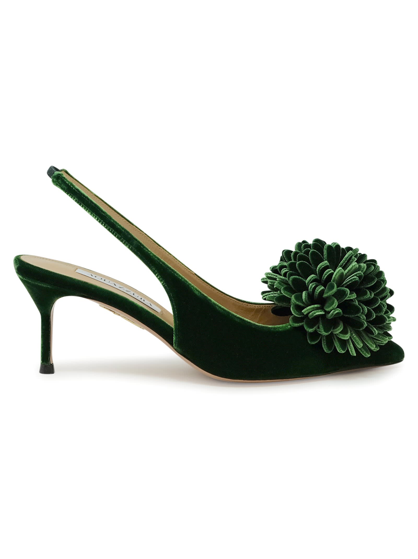 Aquazzura Couturier 65 Pompom-embellished Velvet Slingback Pumps In Green