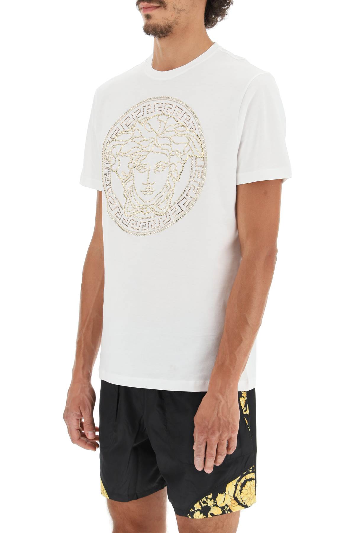 Shop Versace Medusa-studded Taylor Fit T-shirt In Optical White (white)