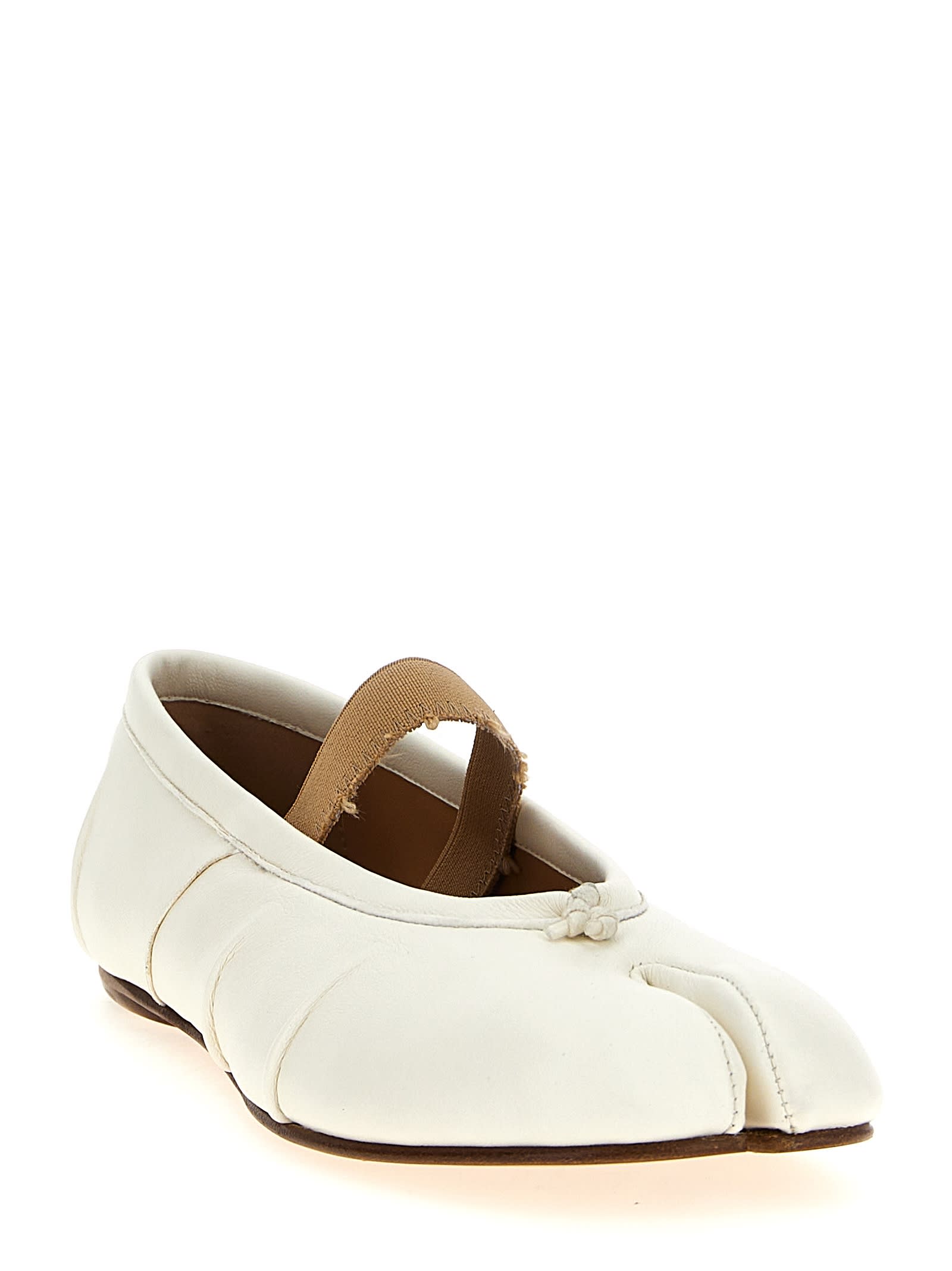 Maison Margiela Tabi Split-toe Leather Ballet Flats In White