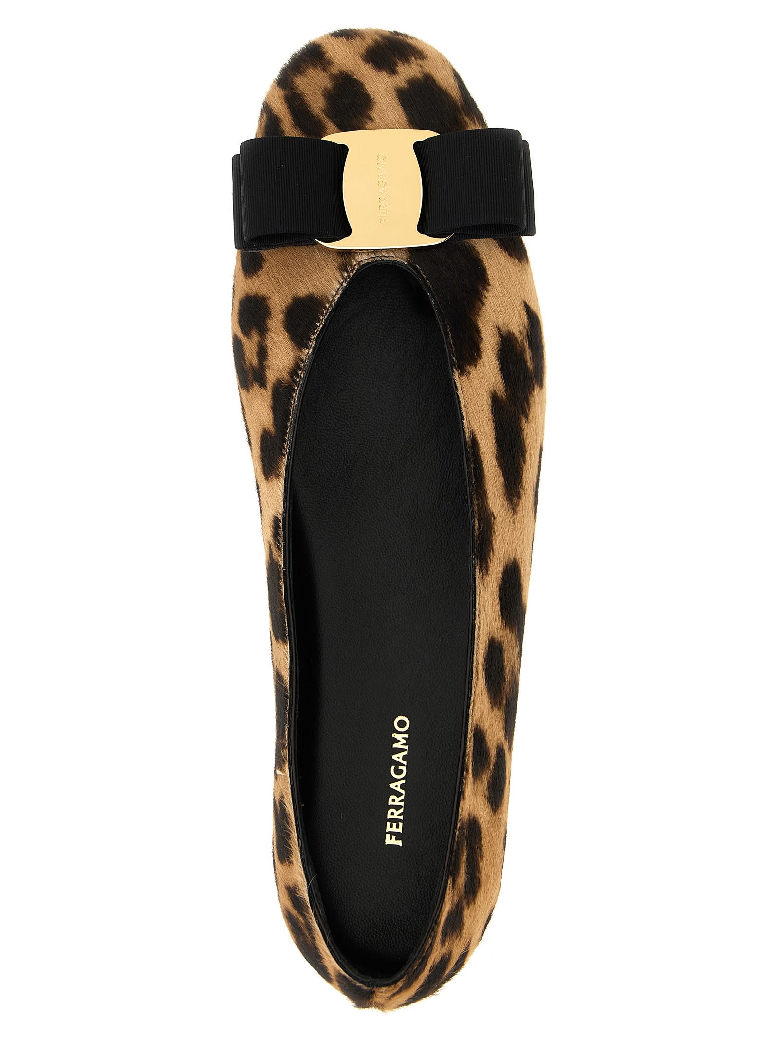 Ferragamo Animal Print Bow Detail Flat Sole Ballerina In Multi