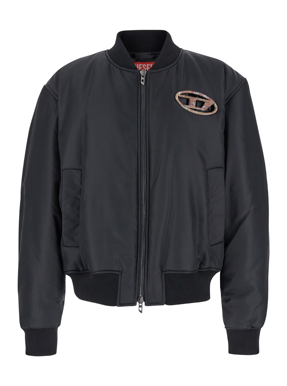 DIESEL J-MILLES-RUGG BLACK BOMBER JACKET WITH ZIP AND OVAL-D FRONT PLATE LOGOIN POLYAMIDE MAN 