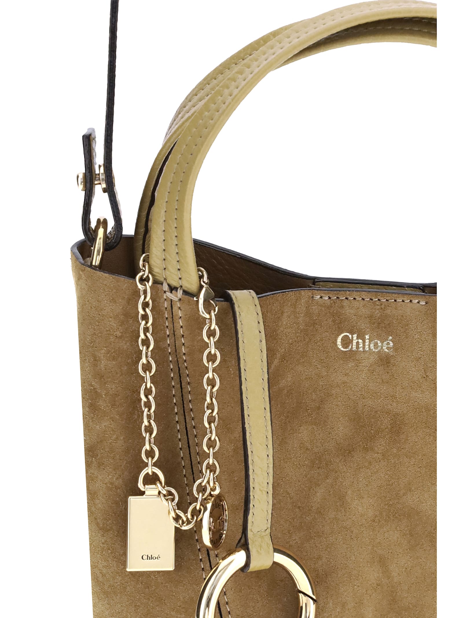 Chloé Small Beige Khaki Suede Spin Tote Bag In Brown
