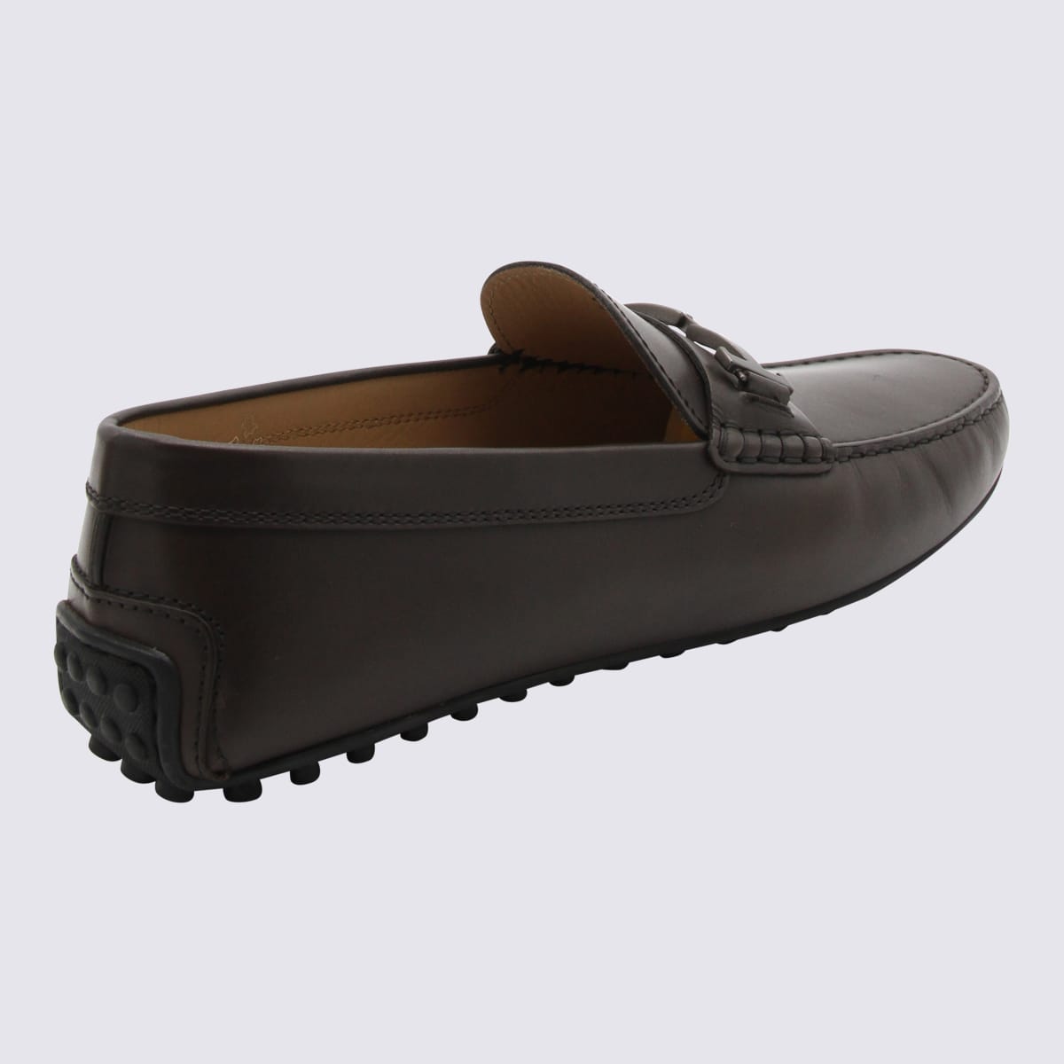 Shop Tod's Dark Brown Leather City Gommino Loafers