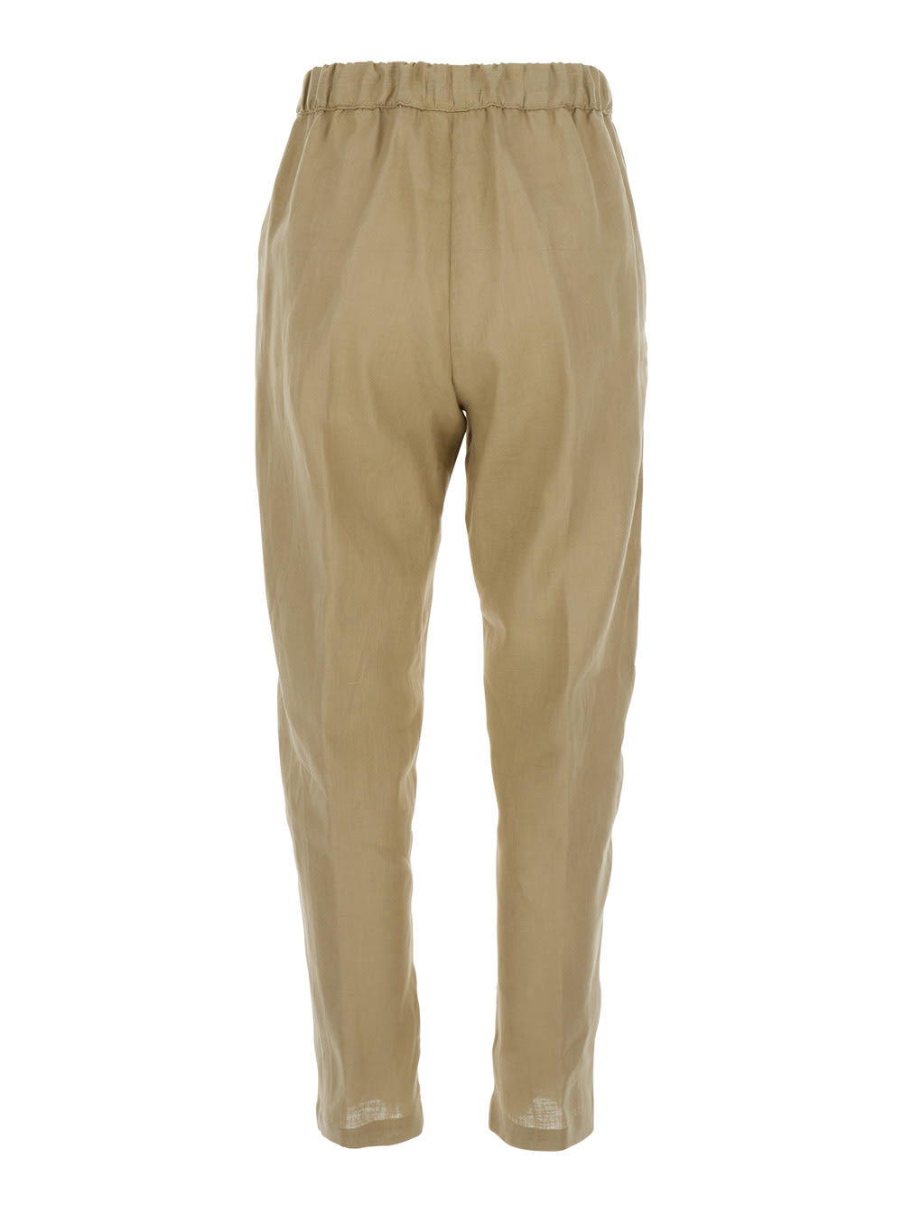 Shop Semicouture Beige Pants With Elastic Waist With Drawstring In Linen Woman