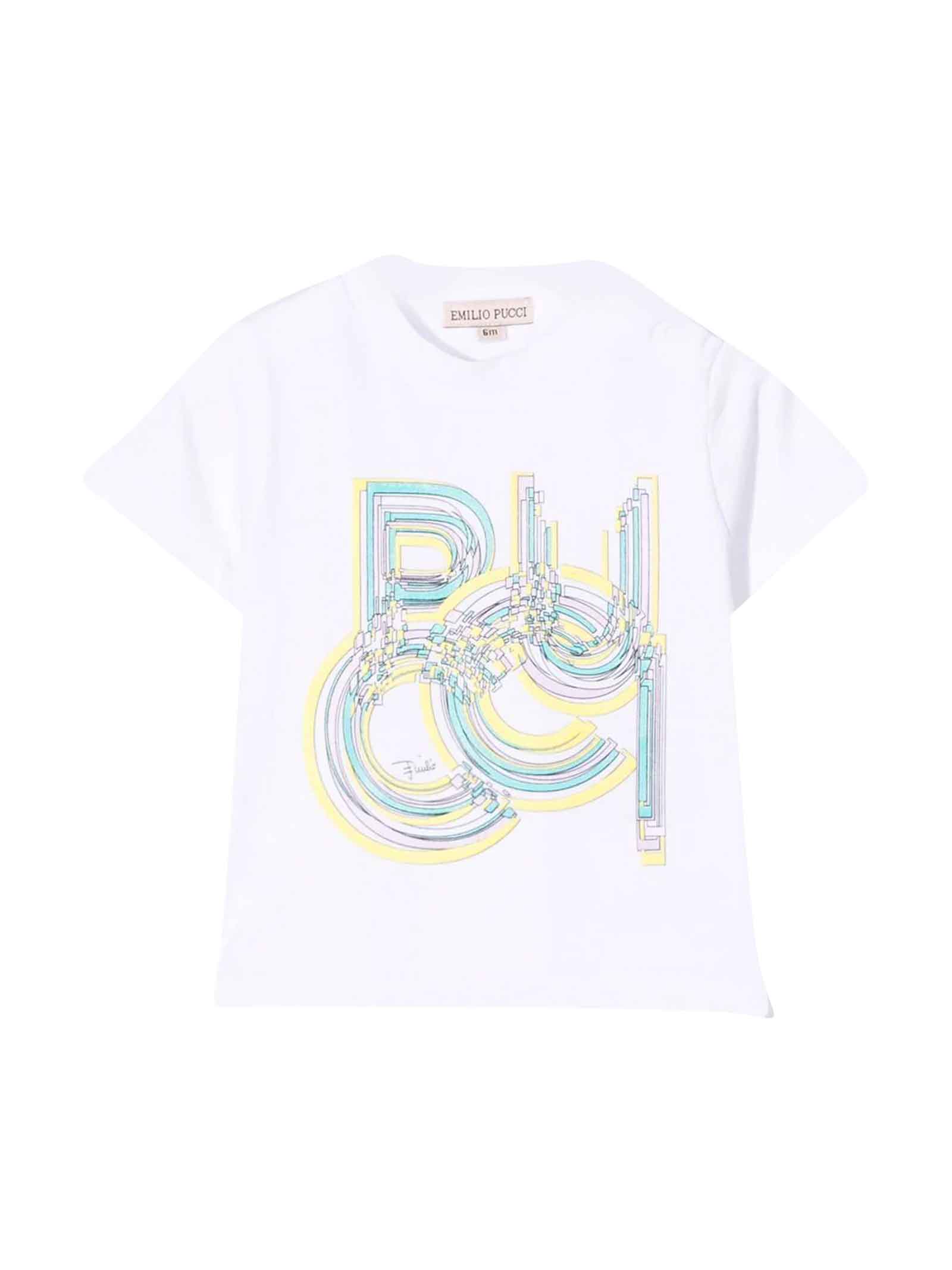 Emilio Pucci T-shirt With Graphic Print For Girl Jersey Workmanship, Round Neck, Short Sleeves And Straight Hem.