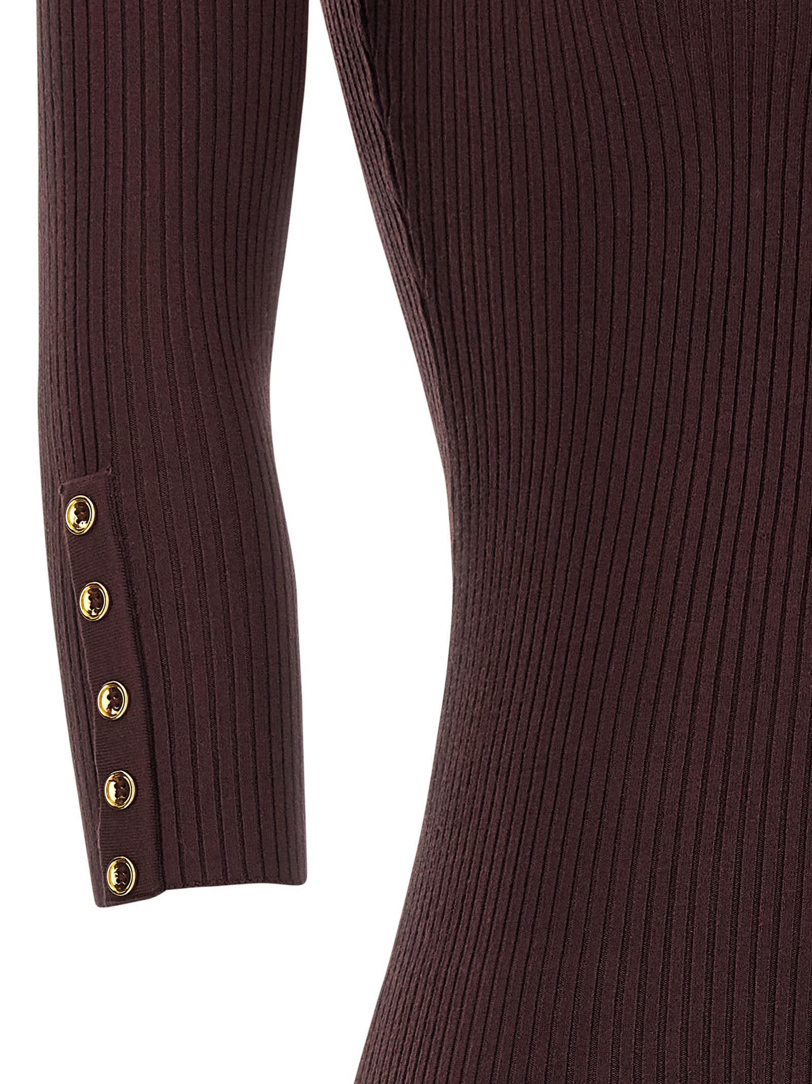 Elisabetta Franchi Midi Dress With High Neck And Side Slit Detail In Burgundy