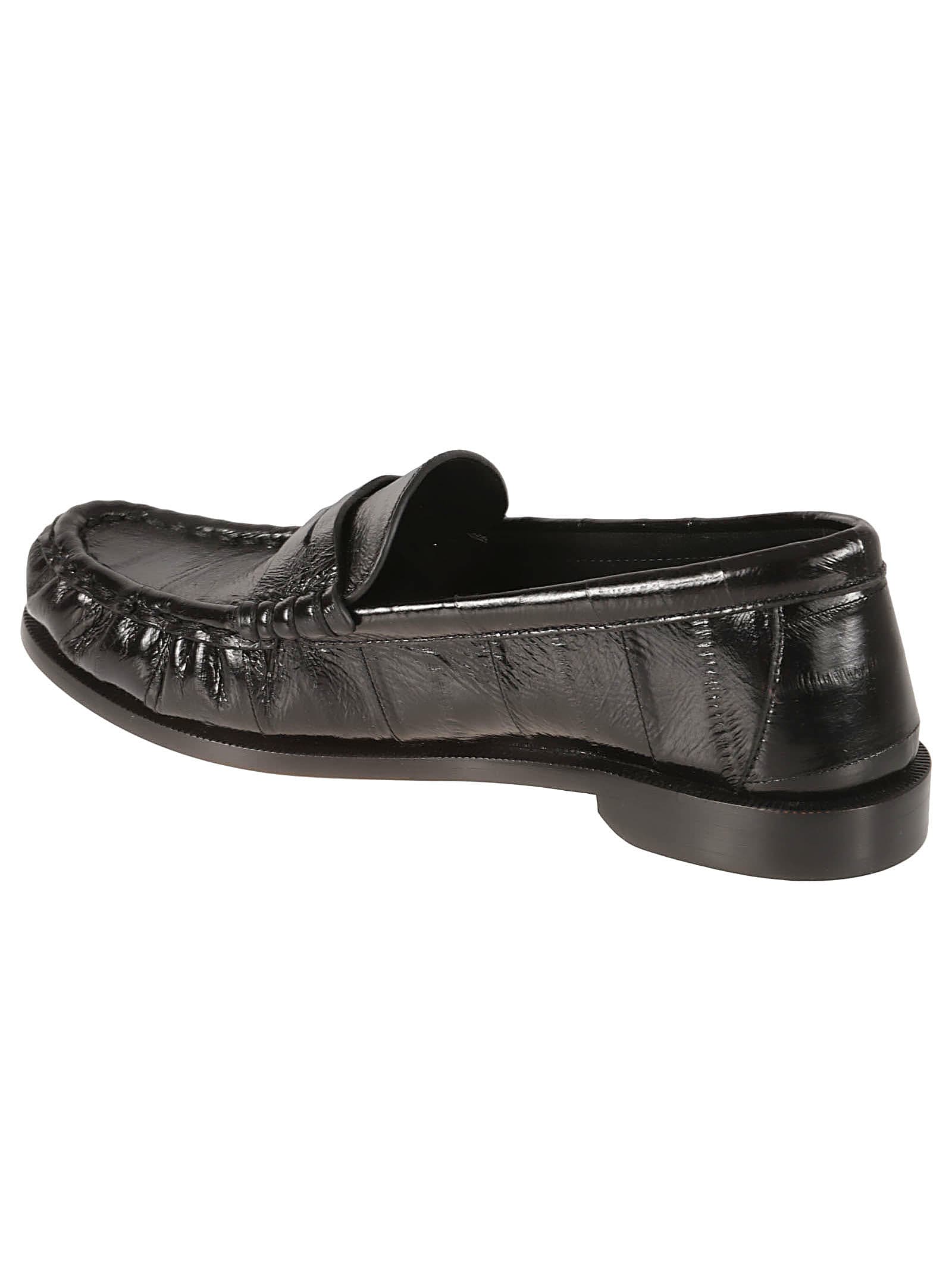 Shop Saint Laurent Logo Side Loafers In Black