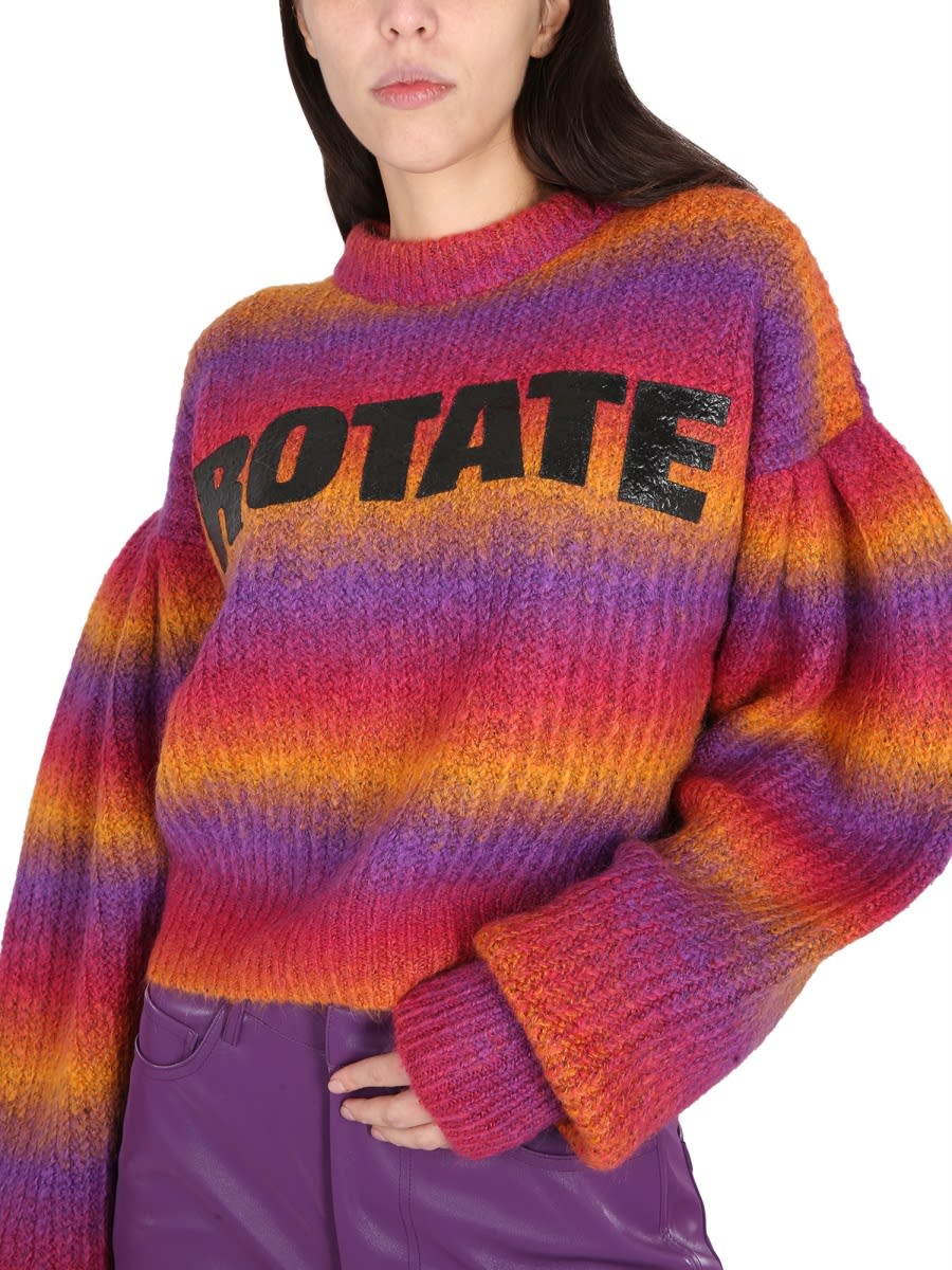 Rotate Birger Christensen Intarsia-logo Striped Cropped Jumper In Multicolour
