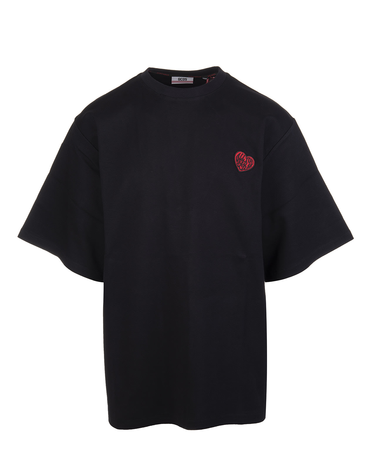 GCDS Man Black Oversize T-shirt With Heart Patch