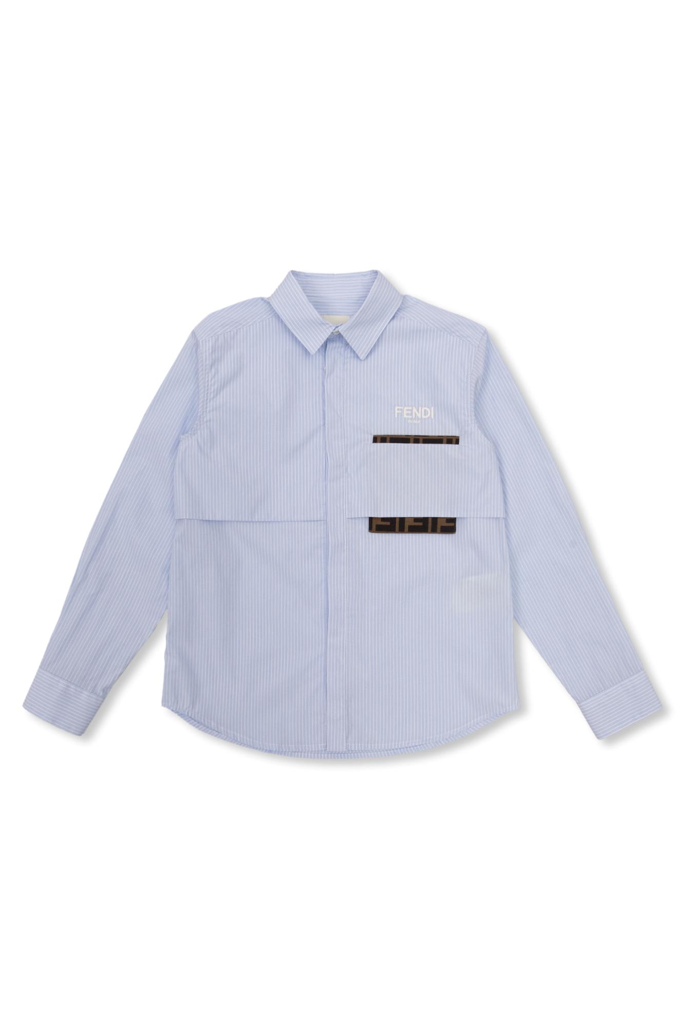 Shop Fendi Kids Shirt With Logo In Clear Blue