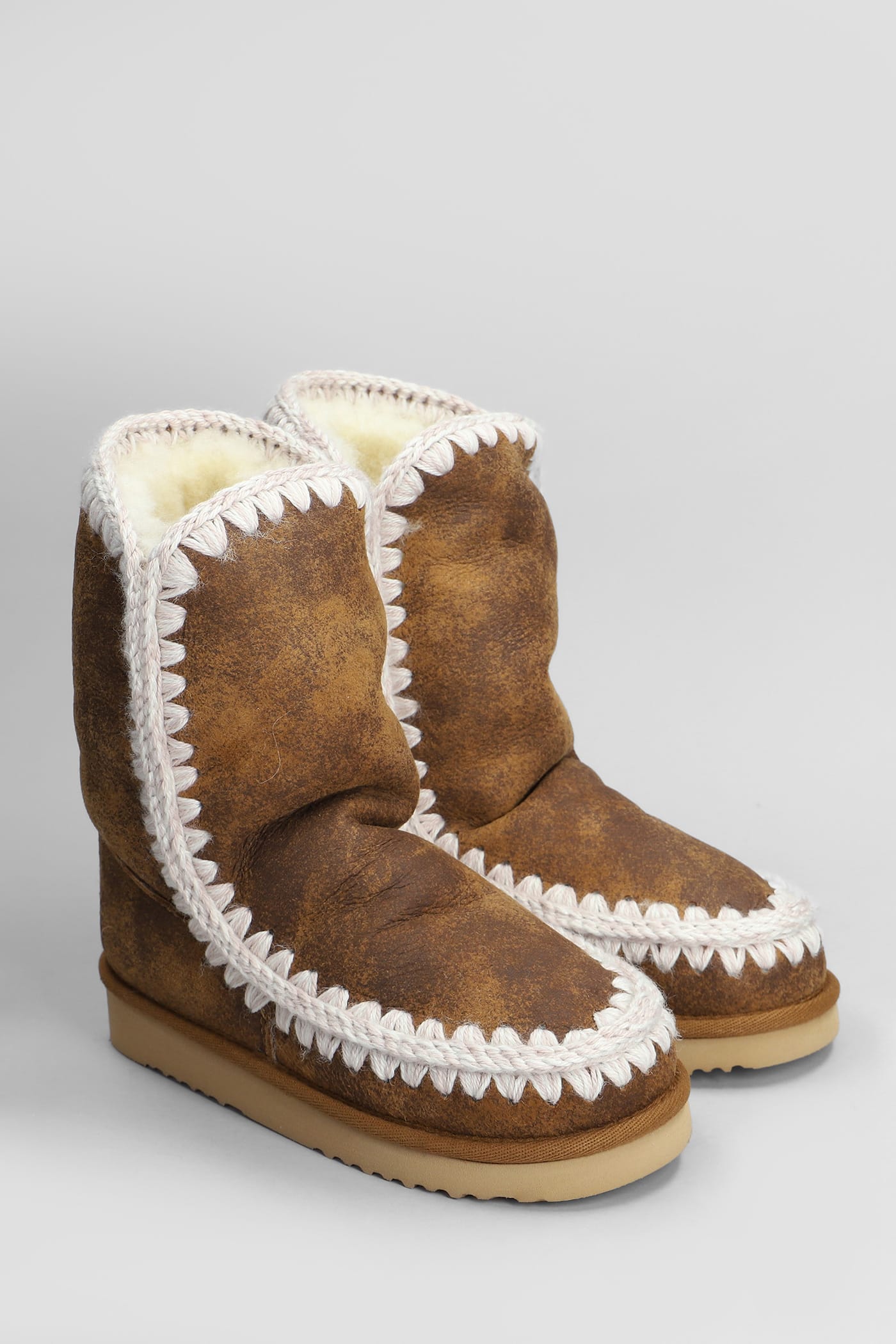 Mou Eskimo 24 Vintage Low Heels Ankle Boots In Brown Leather In Brown