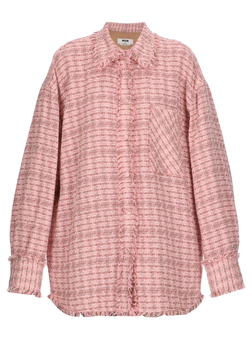 MSGM Tweed Shirt With Fringes