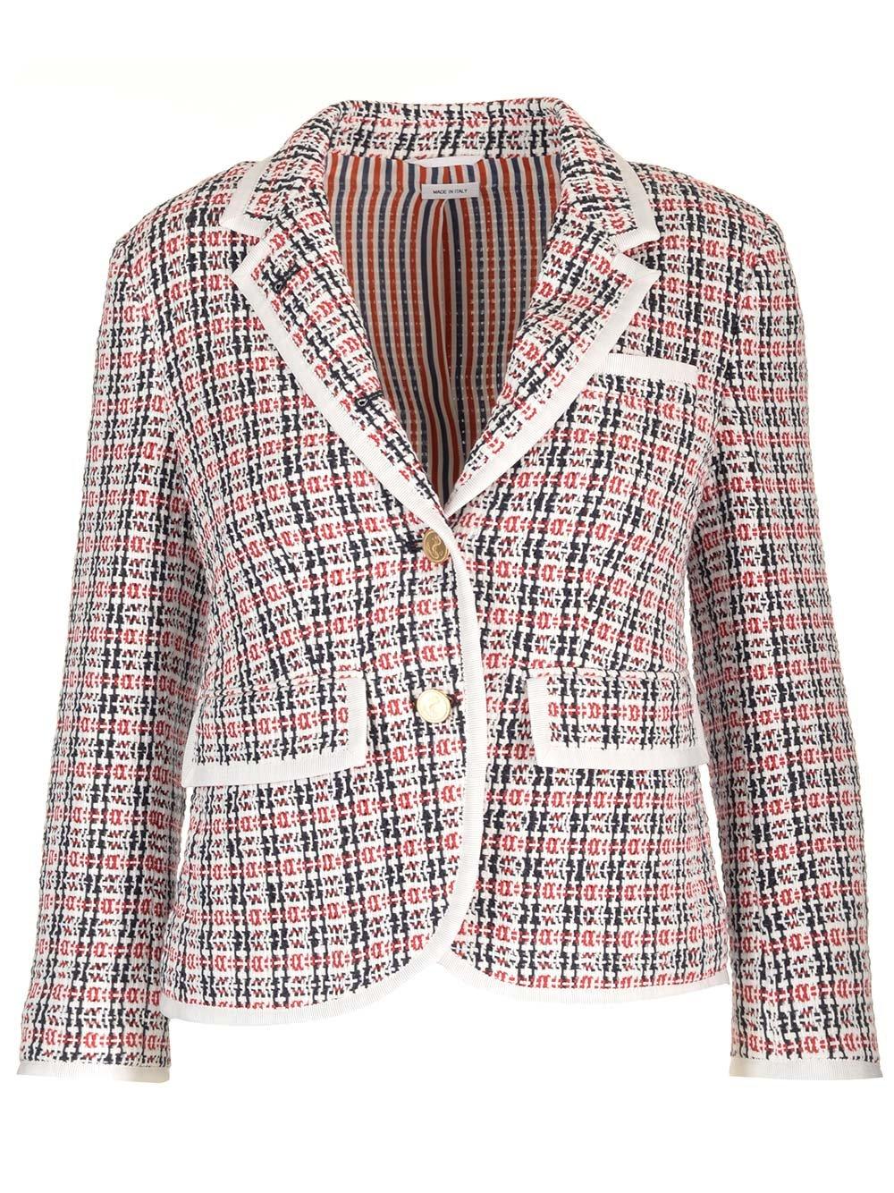 Thom Browne Check-pattern Buttoned Tweed Jacket In Multicolour