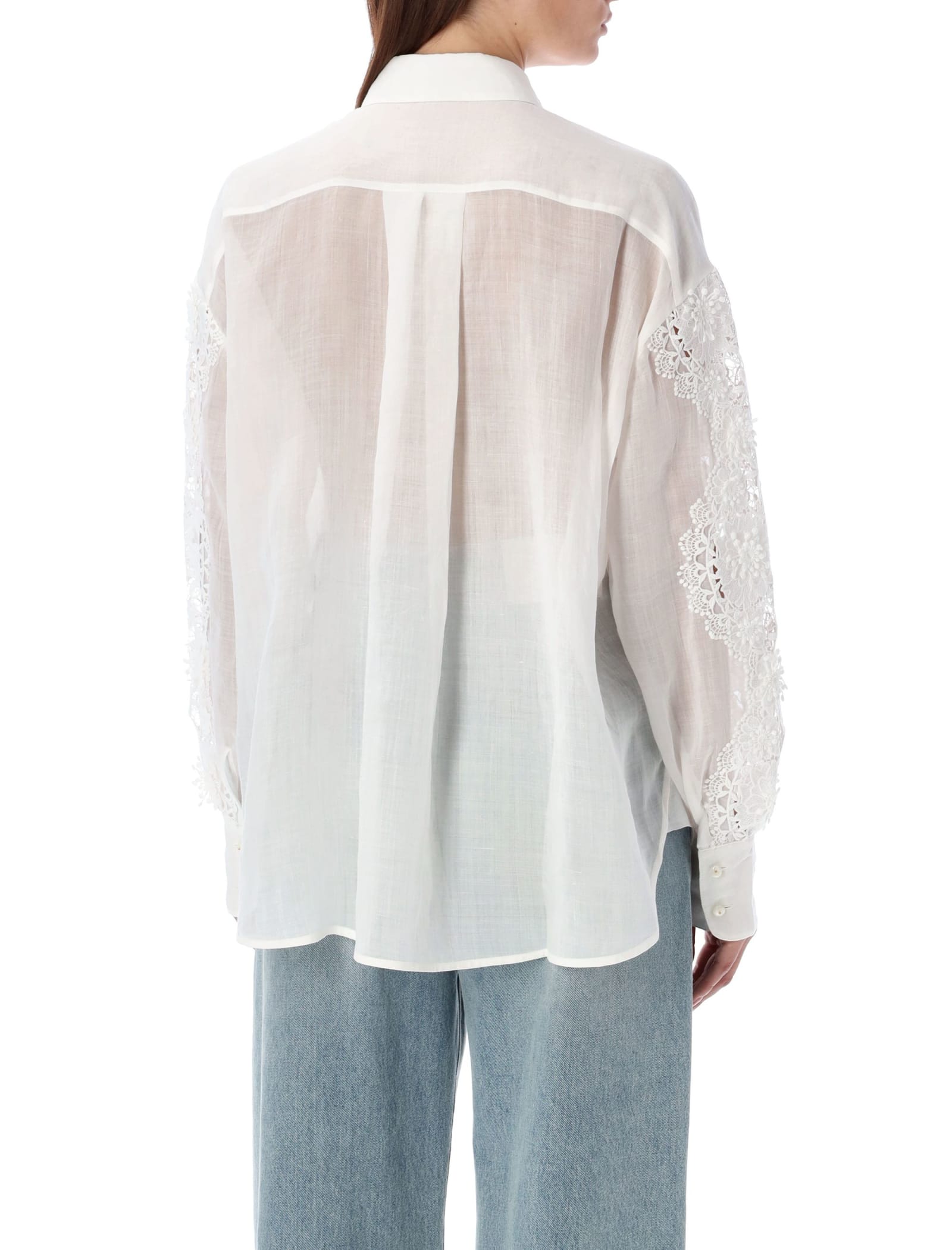 Shop Zimmermann Lace Flower Shirt In Ivory