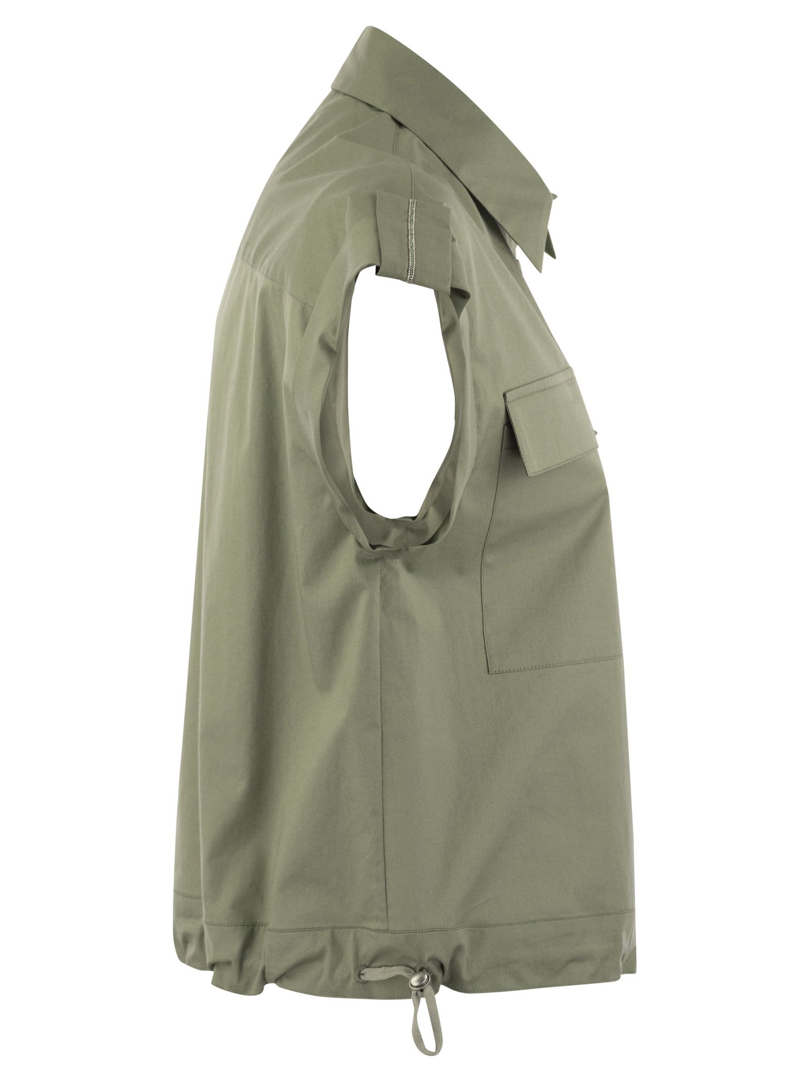 Shop Peserico Light Cotton Satin Sail Hand Shirt With Drawstring In Military Green