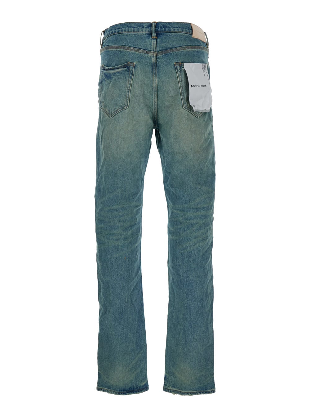 Shop Purple Brand Light Blue Straight Jeans With Crinkled Effect In Stretch Cotton Denim Man