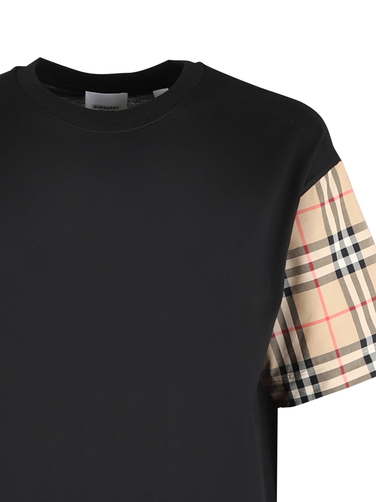 BURBERRY COTTON T-SHIRT WITH VINTAGE CHECK INSERTS 