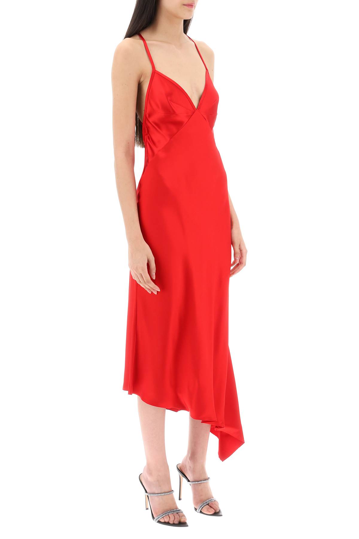 Shop N°21 Satin Slip Dress With Asymmetrical Hem In Rosso (red)