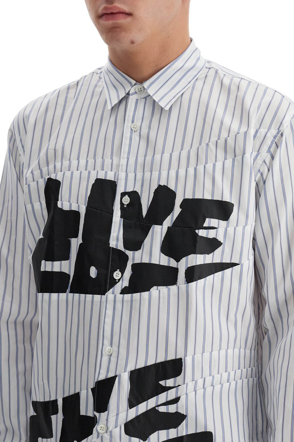 Shop Comme Des Garçons Shirt Live Free Printed Shirt In Stripe (white)