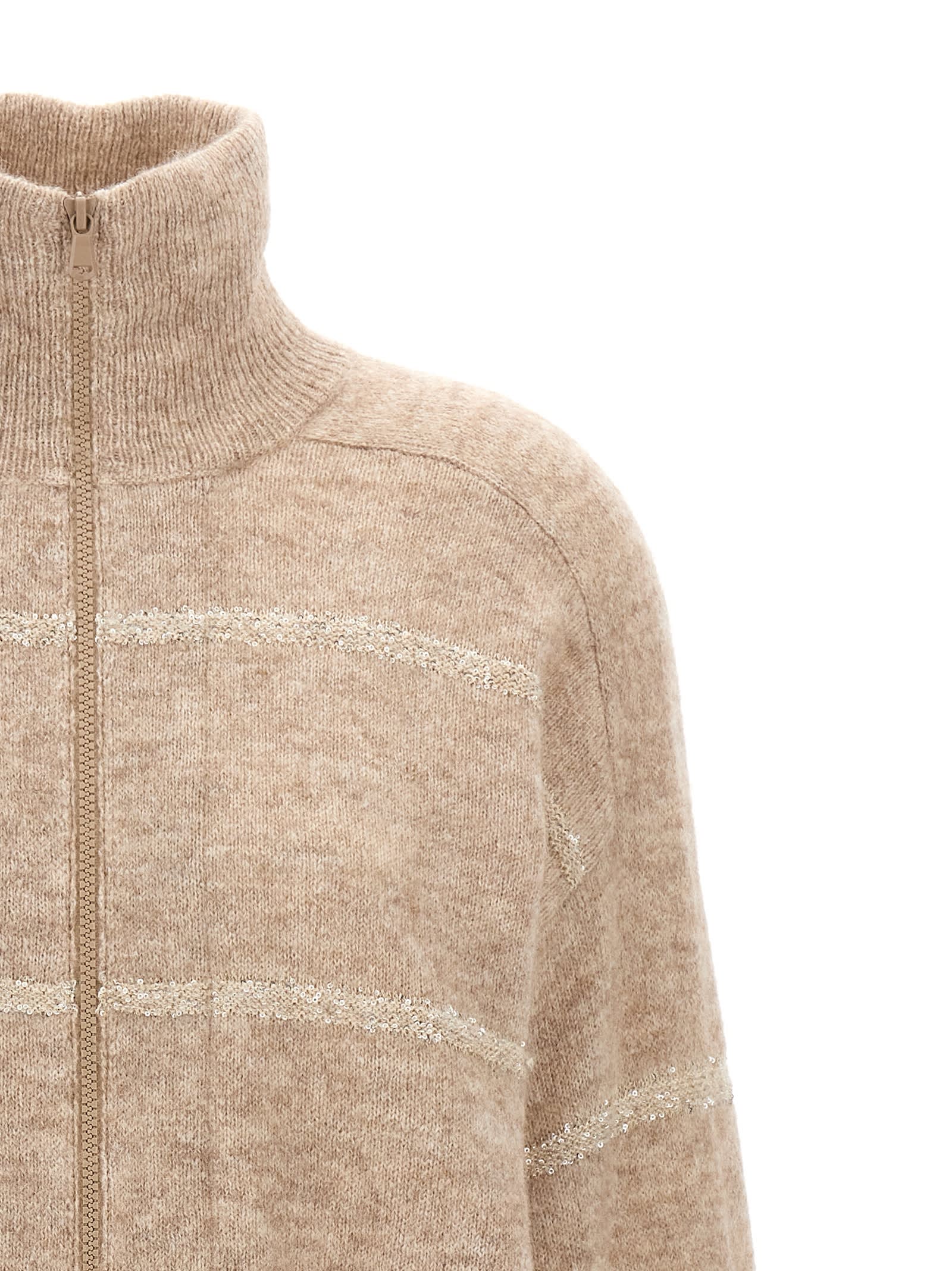 Shop Brunello Cucinelli Sequin Cardigan In Beige