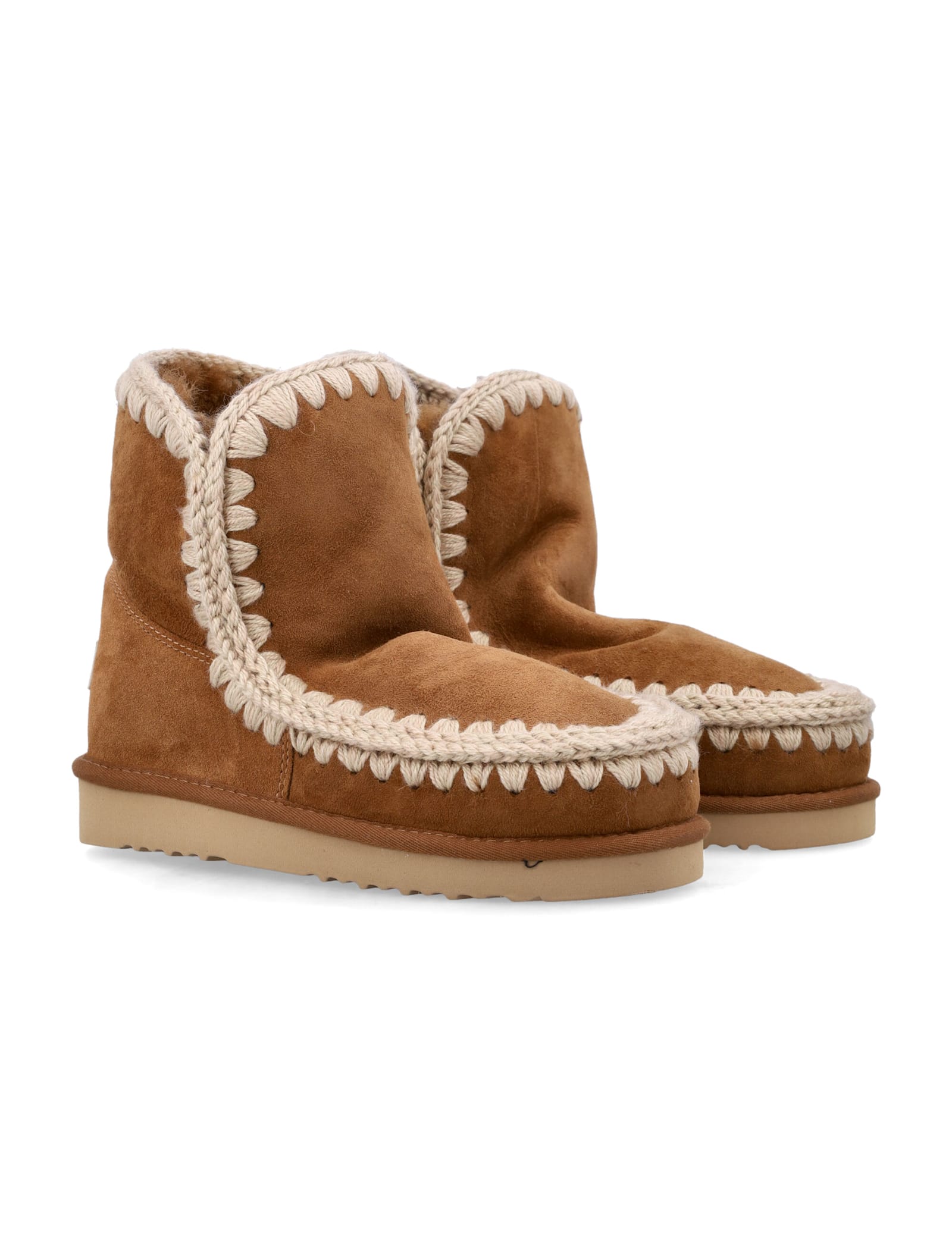 Mou Eskimo 18 Sheepskin Boots With Crochet Stitching In Brown