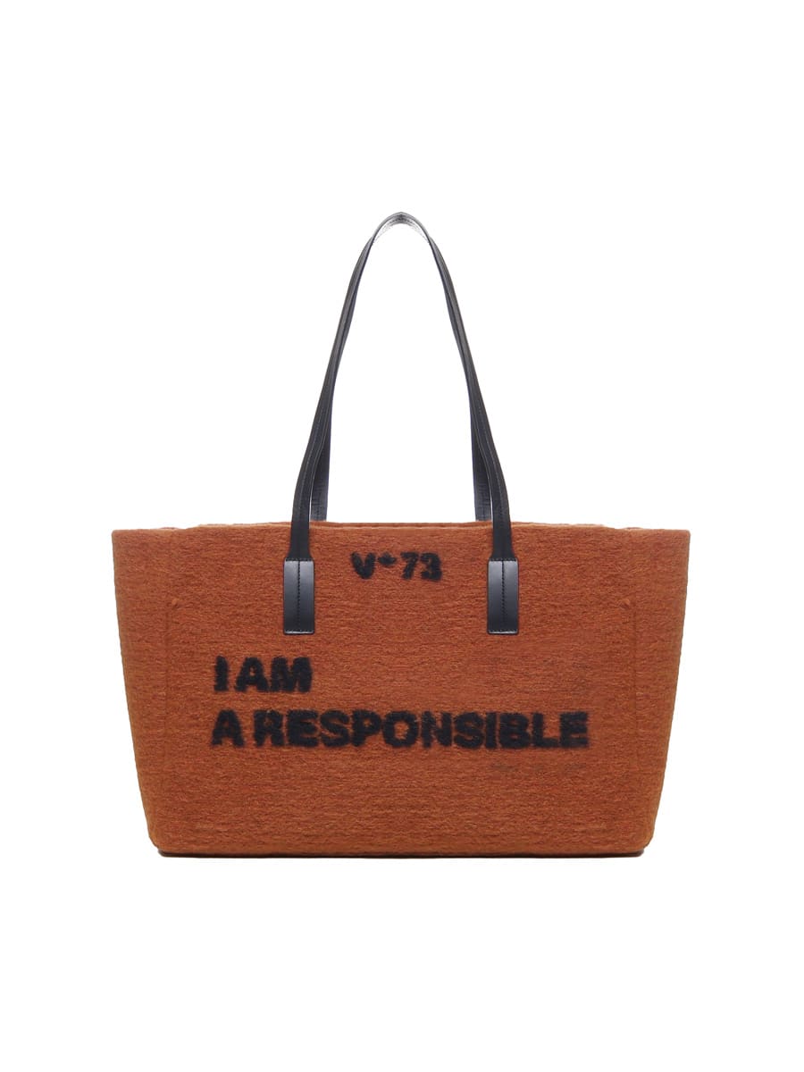 Shop V73 Recycled Felt Shopping Bag I Am A Responsibly Bag In Orange