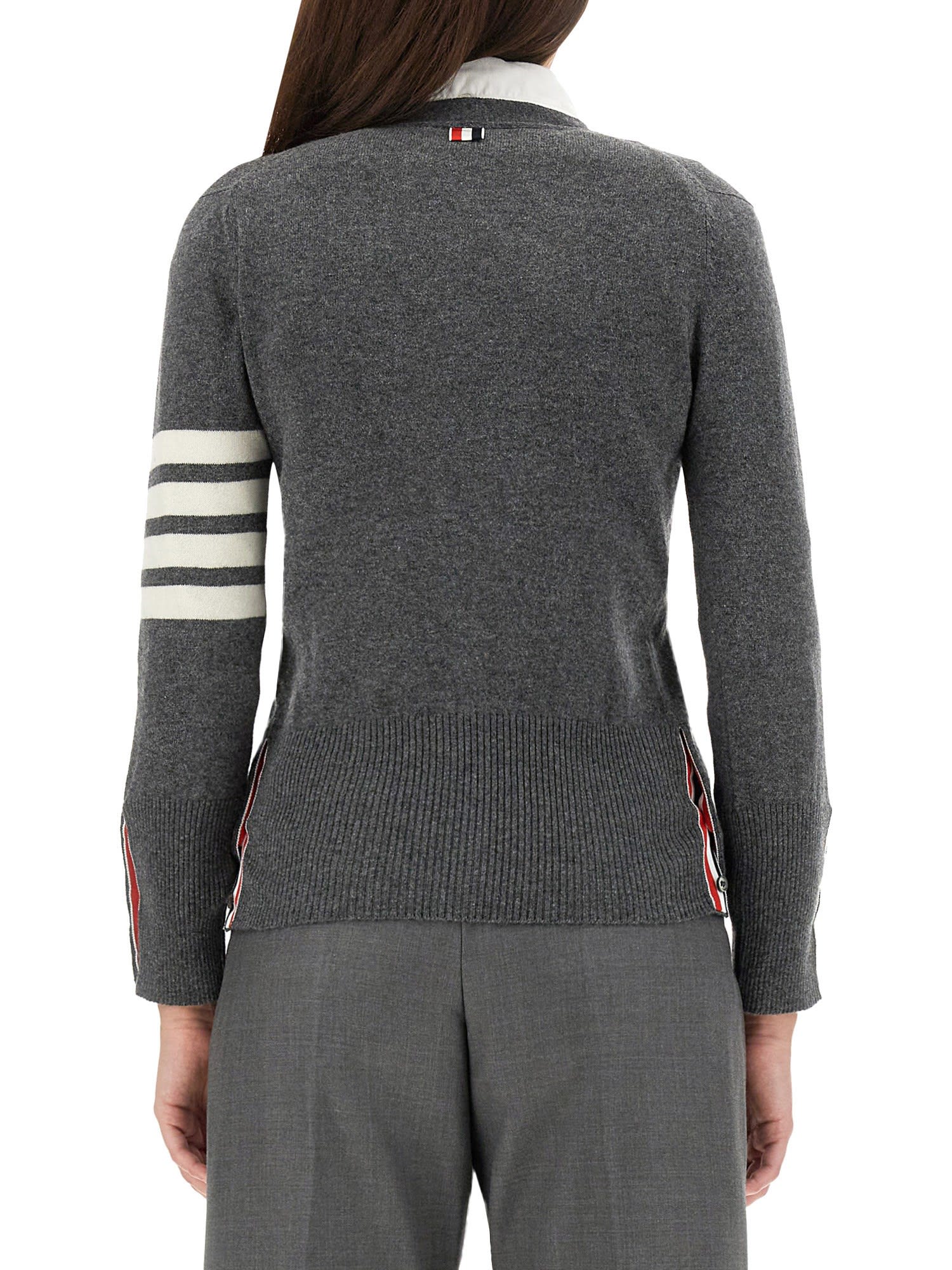Shop Thom Browne V-neck Cardigan In Grey