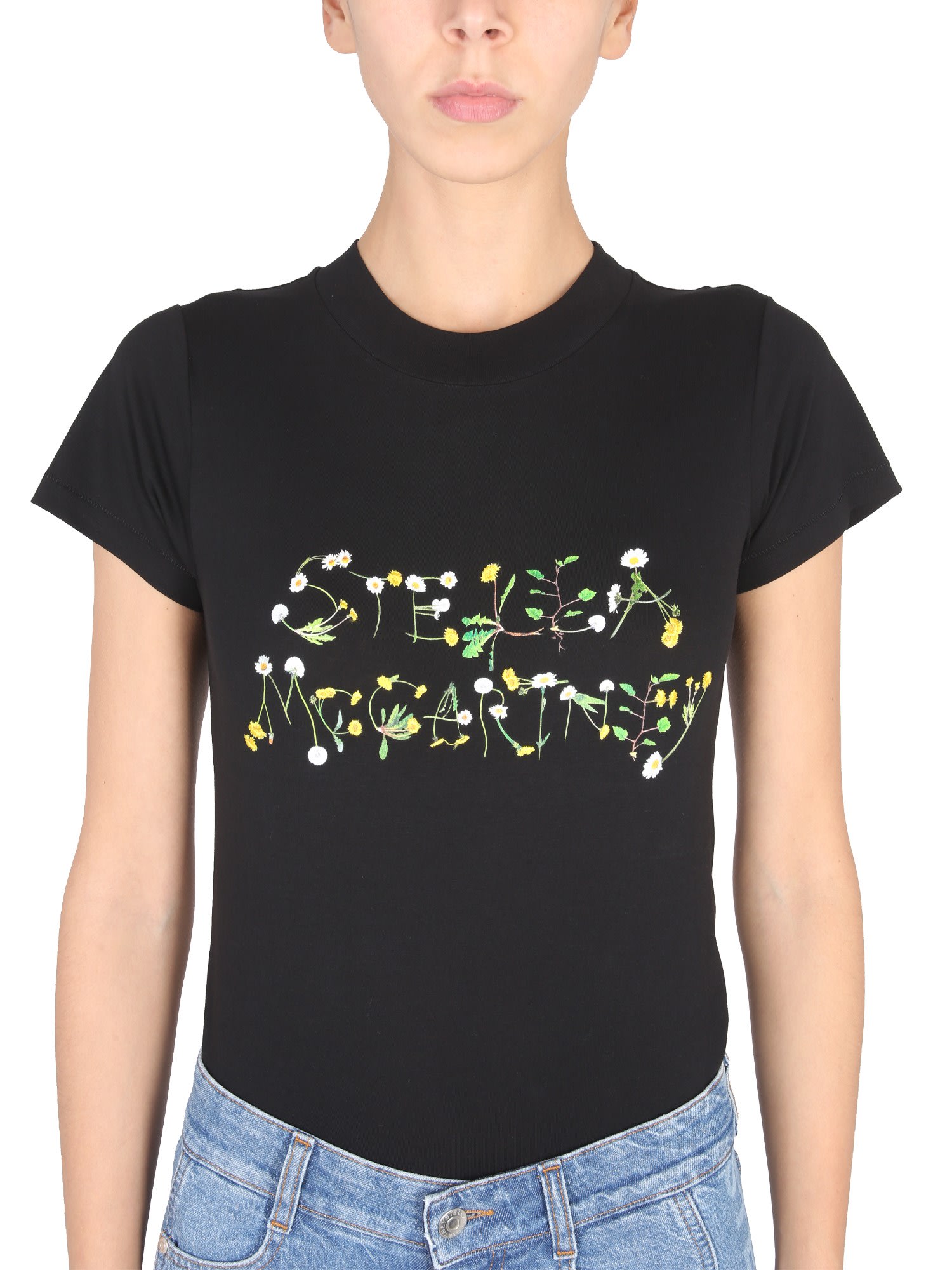 Stella Mccartney Dandelion Logo-print T-shirt In Black