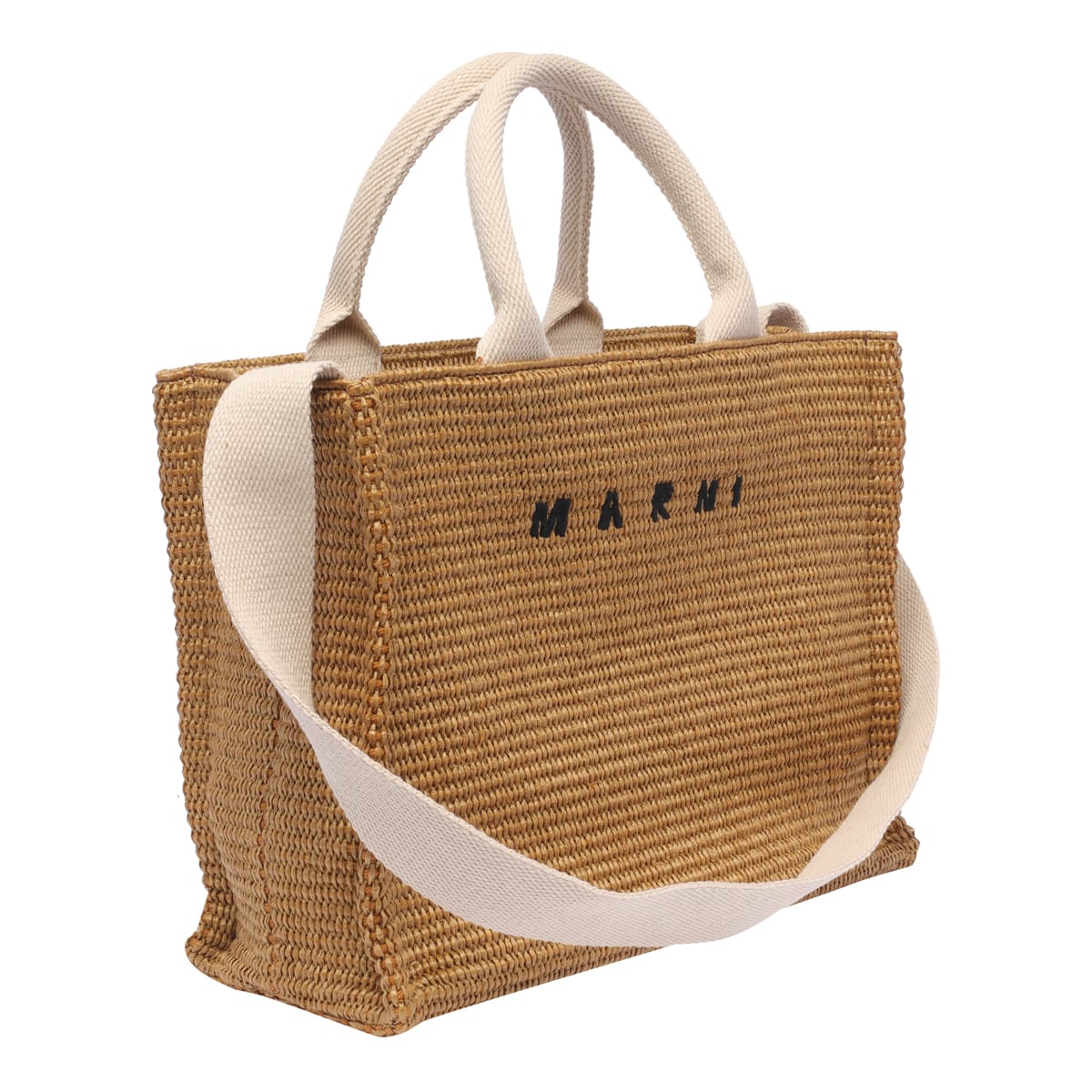 Shop Marni Rafia Effect Small Logo Tote Bag In Brown