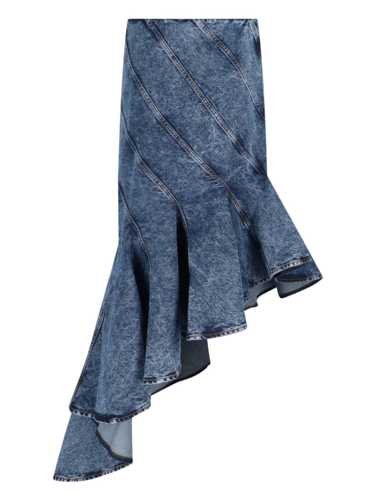 Alaïa Spiral Design Denim Midi Skirt With Hem In Blue