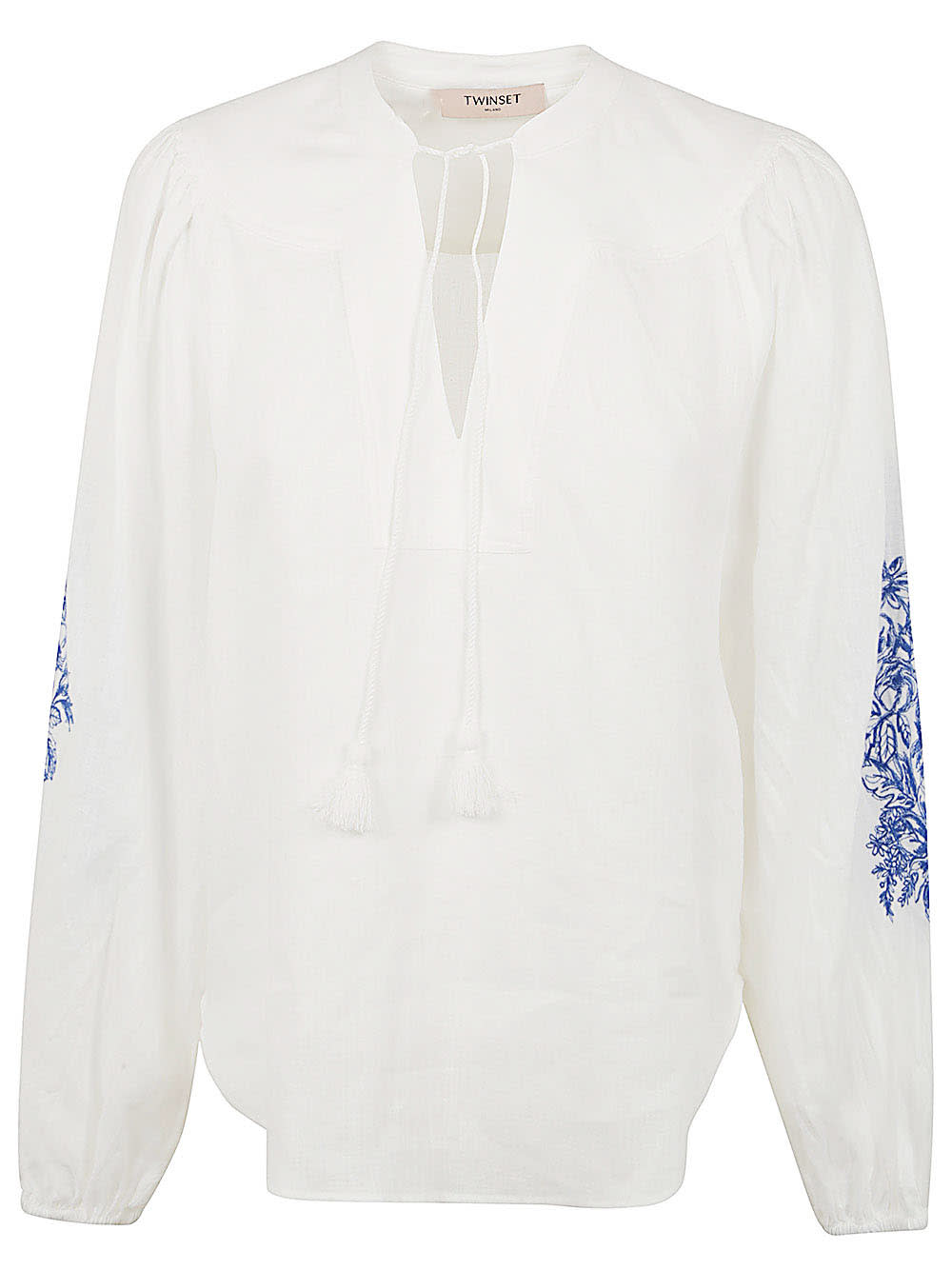 Twinset Embroidered Long Sleeve Shirt In Blue White