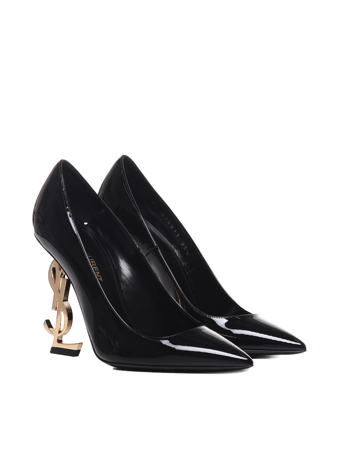Shop Saint Laurent Opyum Décolleté With Golden Patent Heel In Black