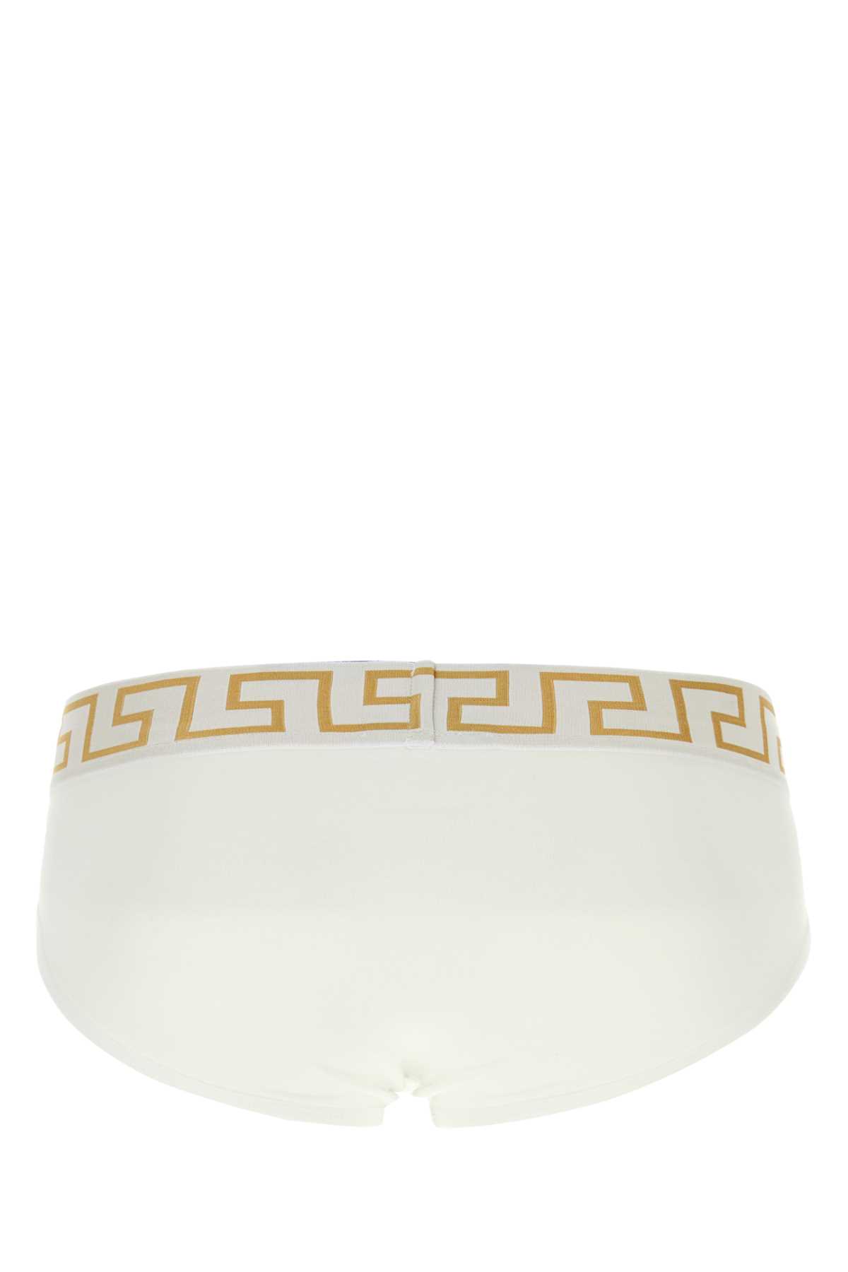 Versace White Stretch Cotton Brief In Whitegreekgold