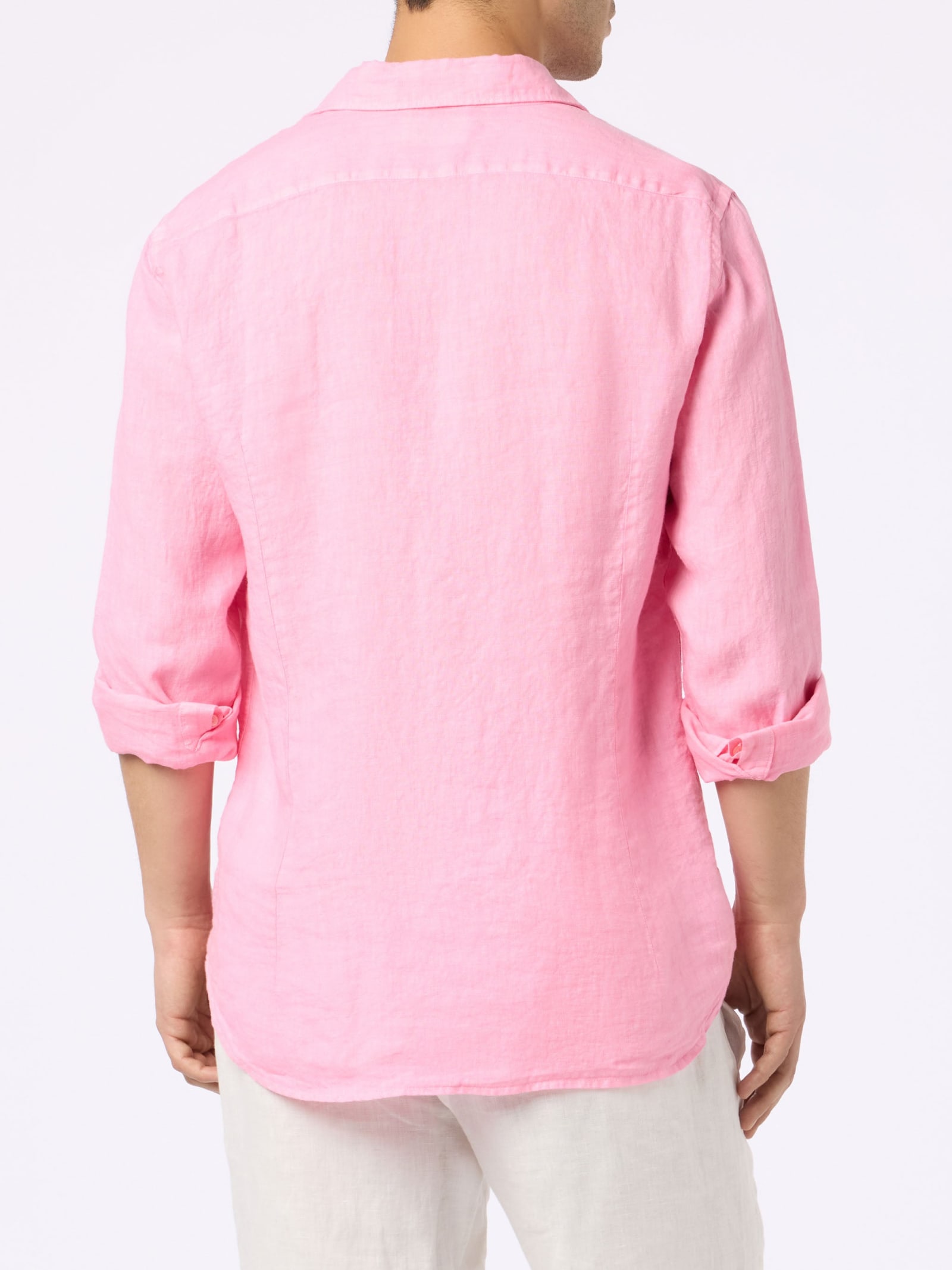 Mc2 Saint Barth Man Pink Linen Shirt Pamplona In Pink