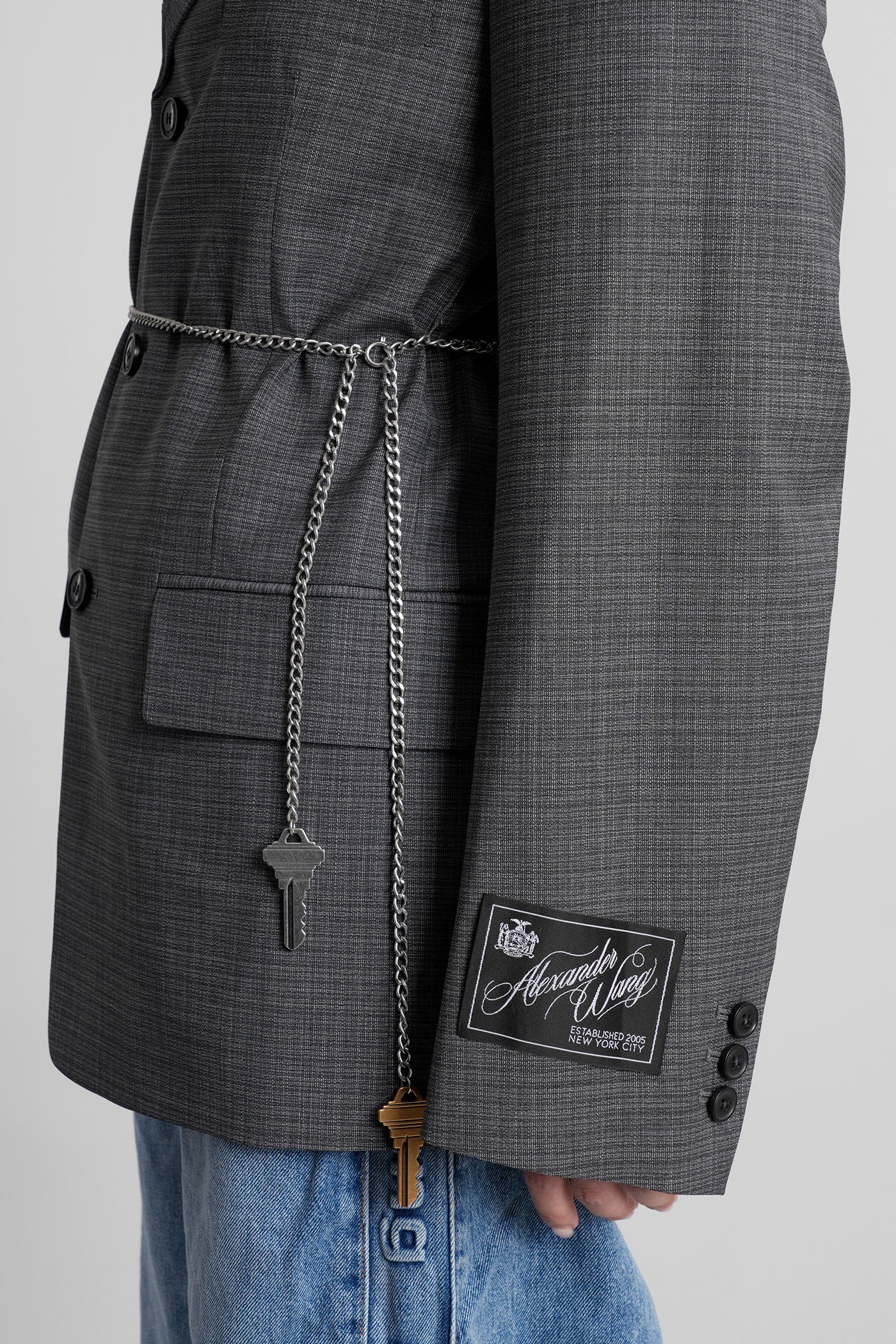 Alexander Wang Tailored Blazer With Chain Belt And Check Pattern In Gray